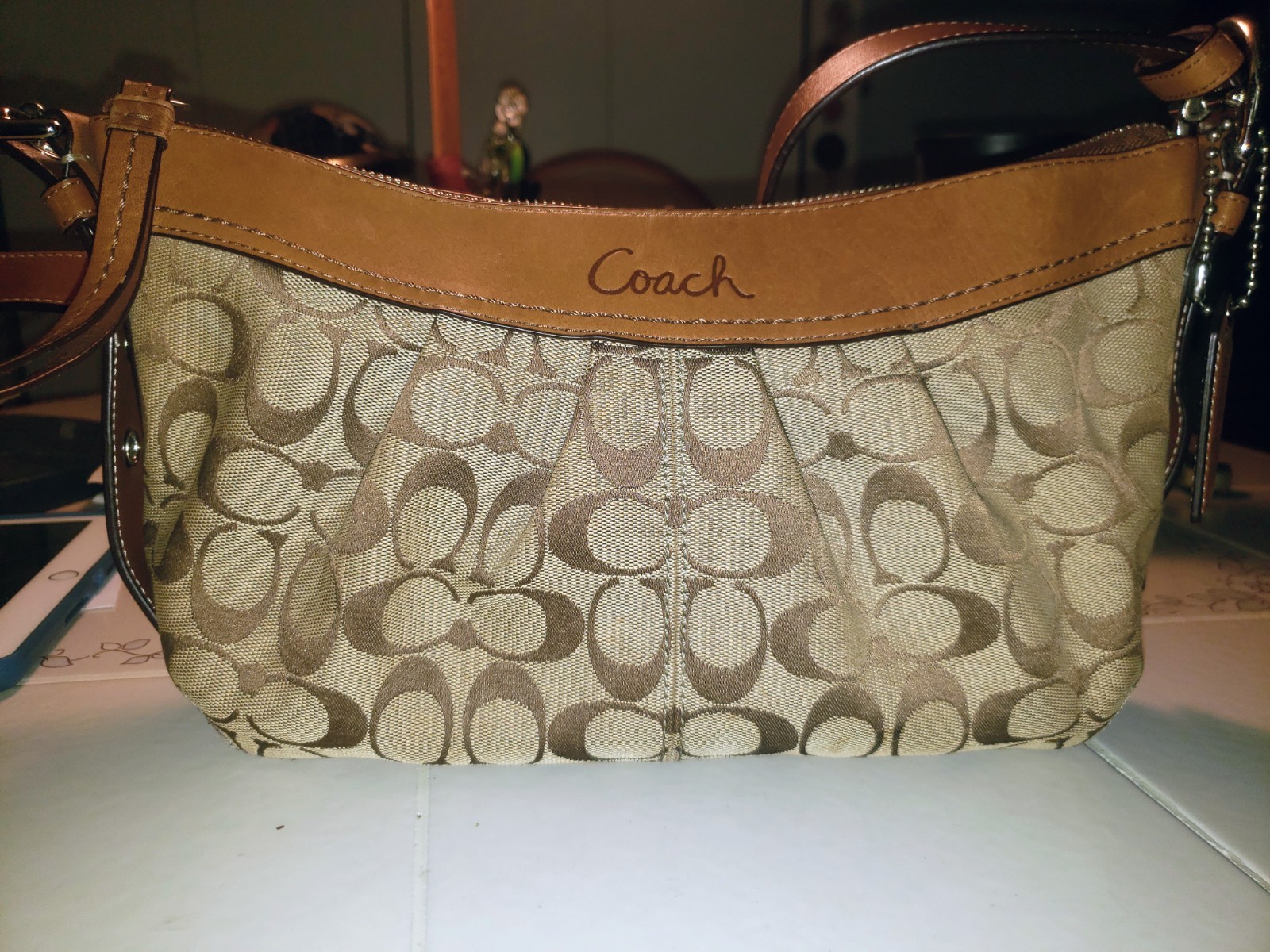 Vintage Coach Lori Signature Crossbody Bag Brown Leather Adjustable Strap Y2K