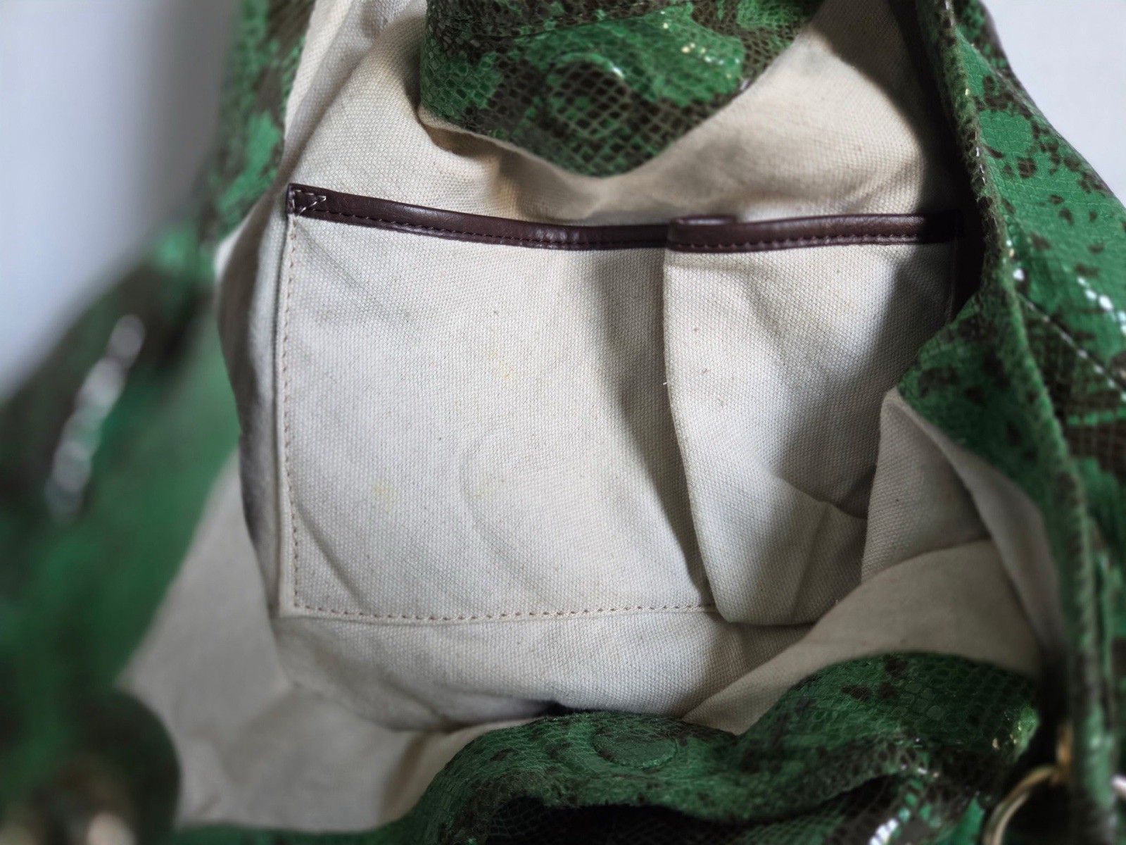 Antonio Melani Green Snake Print Leather Hobo Shoulder Bag Gold Chain Large