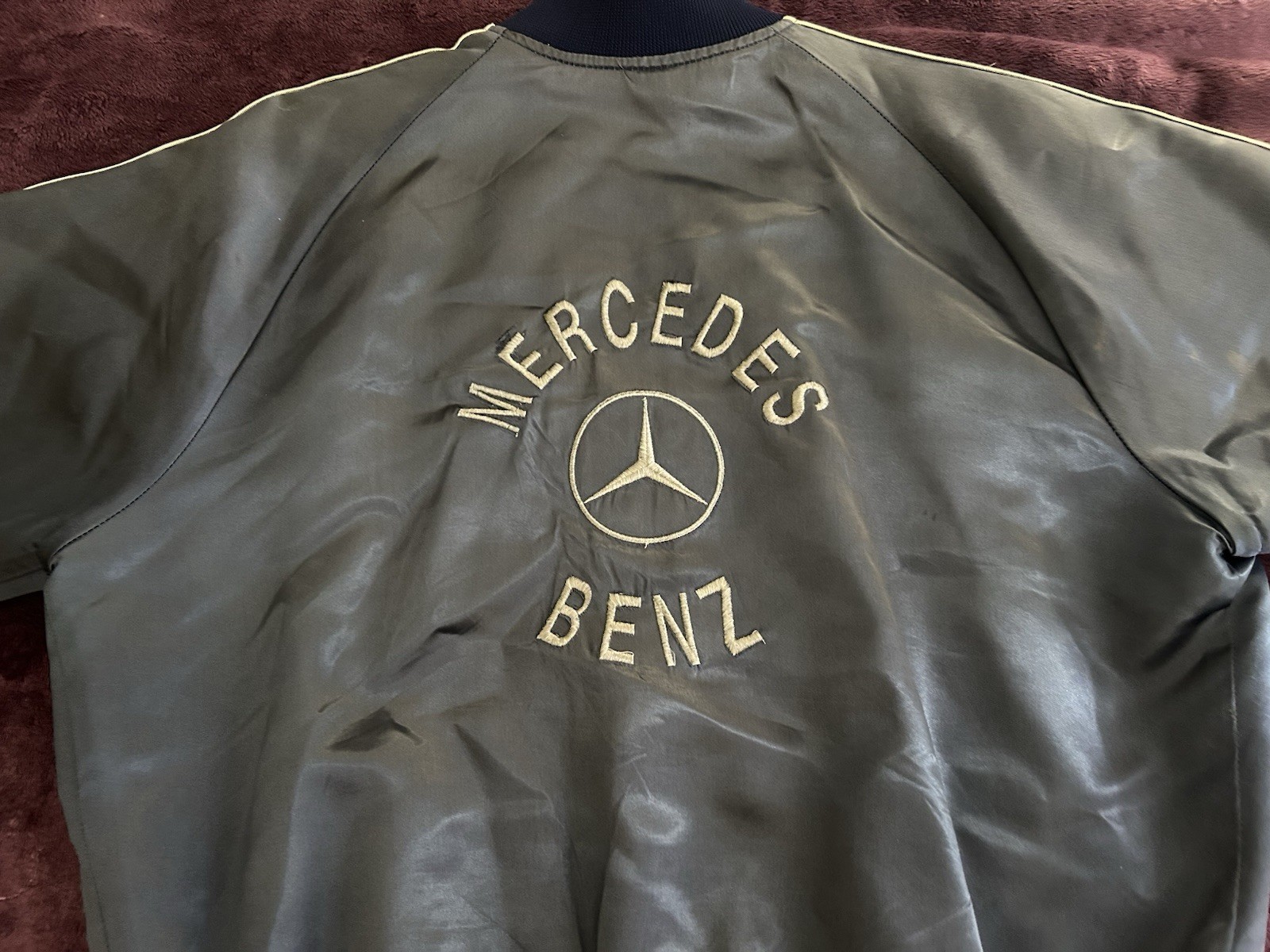 VTG 70s 80s Mercedes Benz Satin Bomber/Racing Jacket-Read-L(Fit M/L)Embroidered