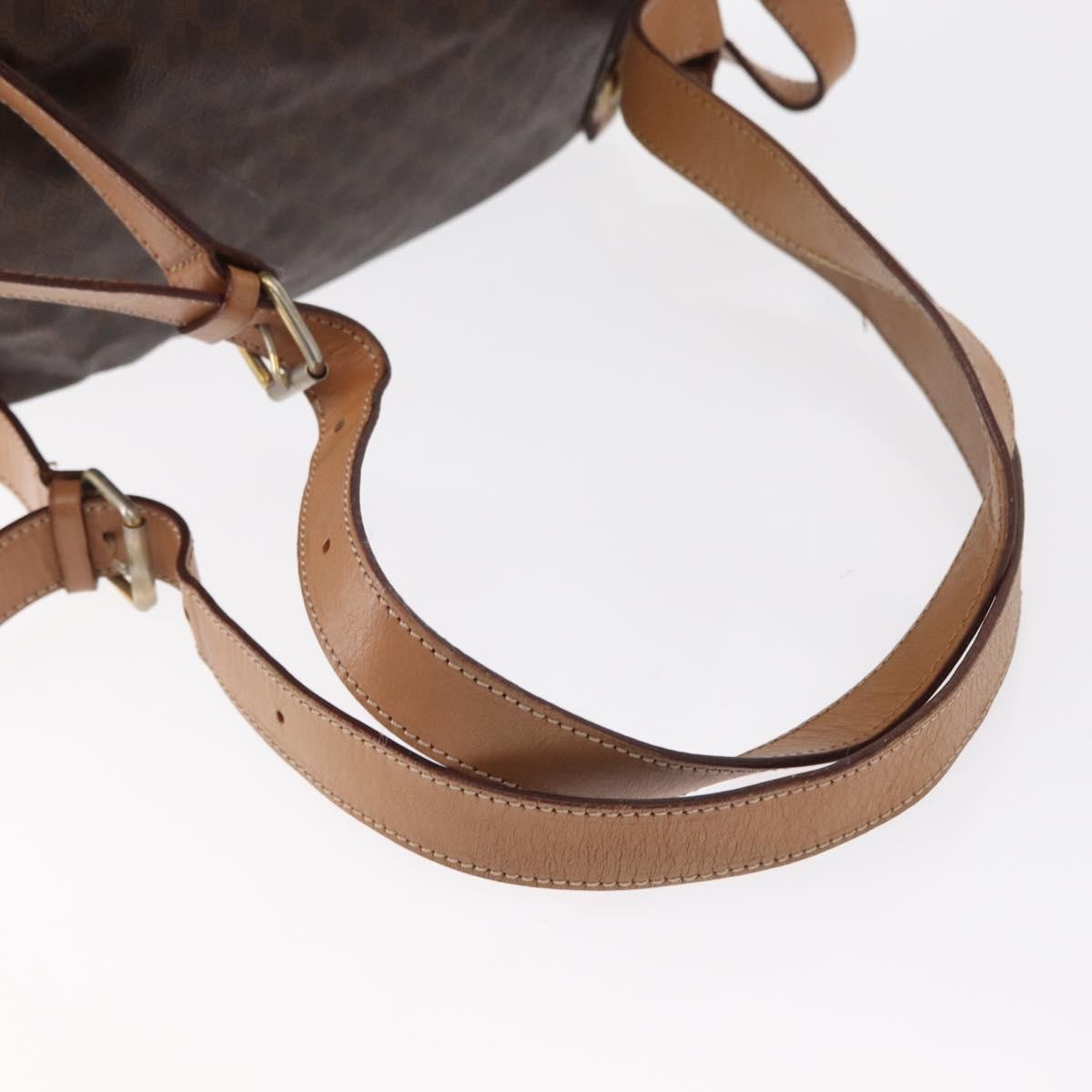 CELINE Macadam Canvas Backpack PVC Leather Brown Gold Auth 164150
