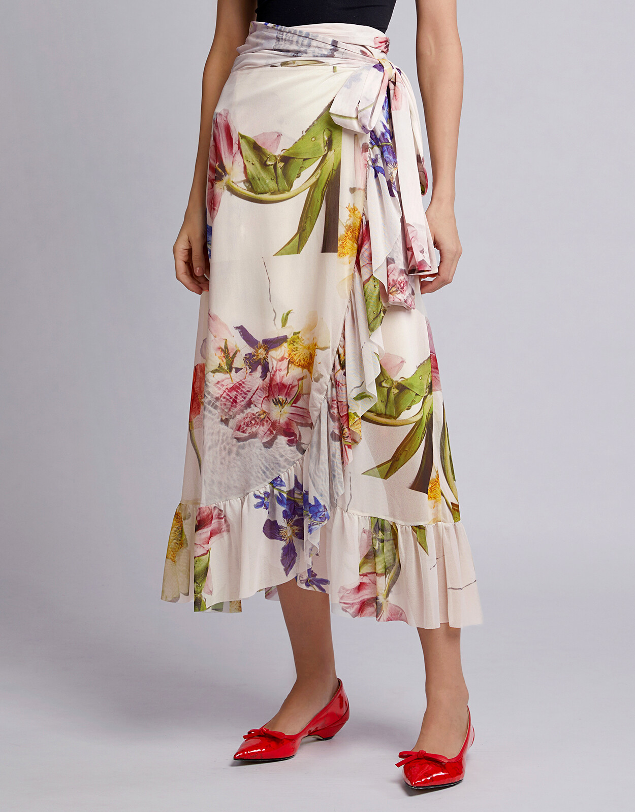 NWT GANNI Floral Mesh Ruffled Wrap Midi Skirt White Size EU 36/ US4 $225