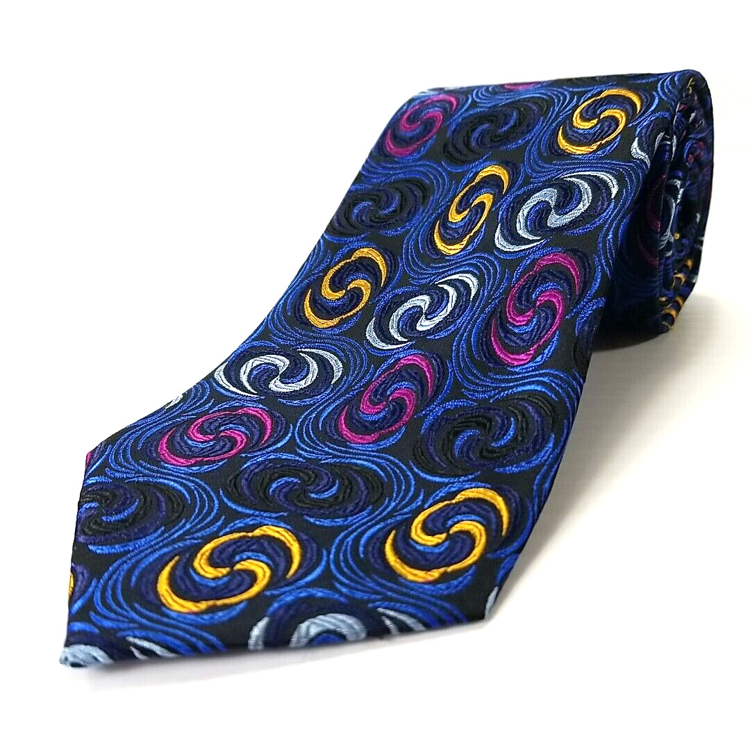 Hi-Tie Luxury Narrow Tie Blue Colorful Swirl Pattern Silk Necktie 58″ x 3.25″