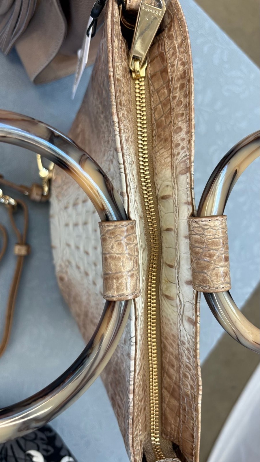 Brahmin Mod Bowie Praline Ombre Melbourne Crocodile Embossed Leather Satchel