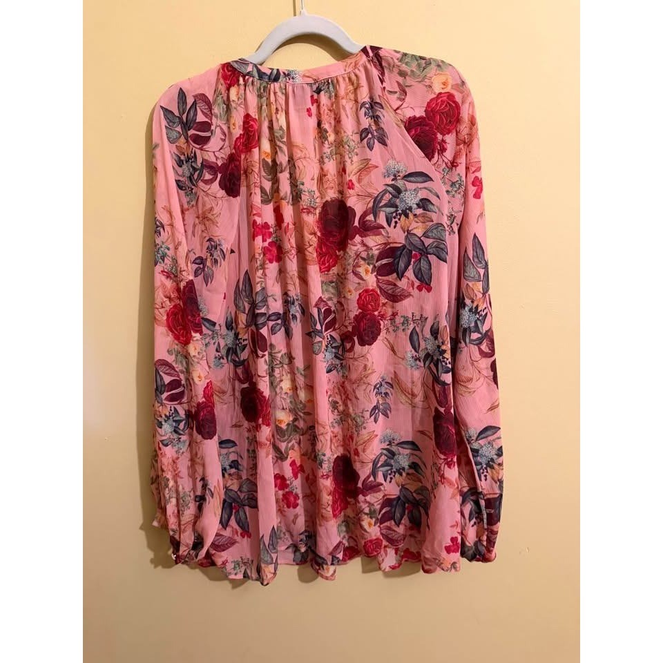 Torrid Pink Floral Georgette Tie Neck Blouse Long Sleeve Top Womens Plus Size 2