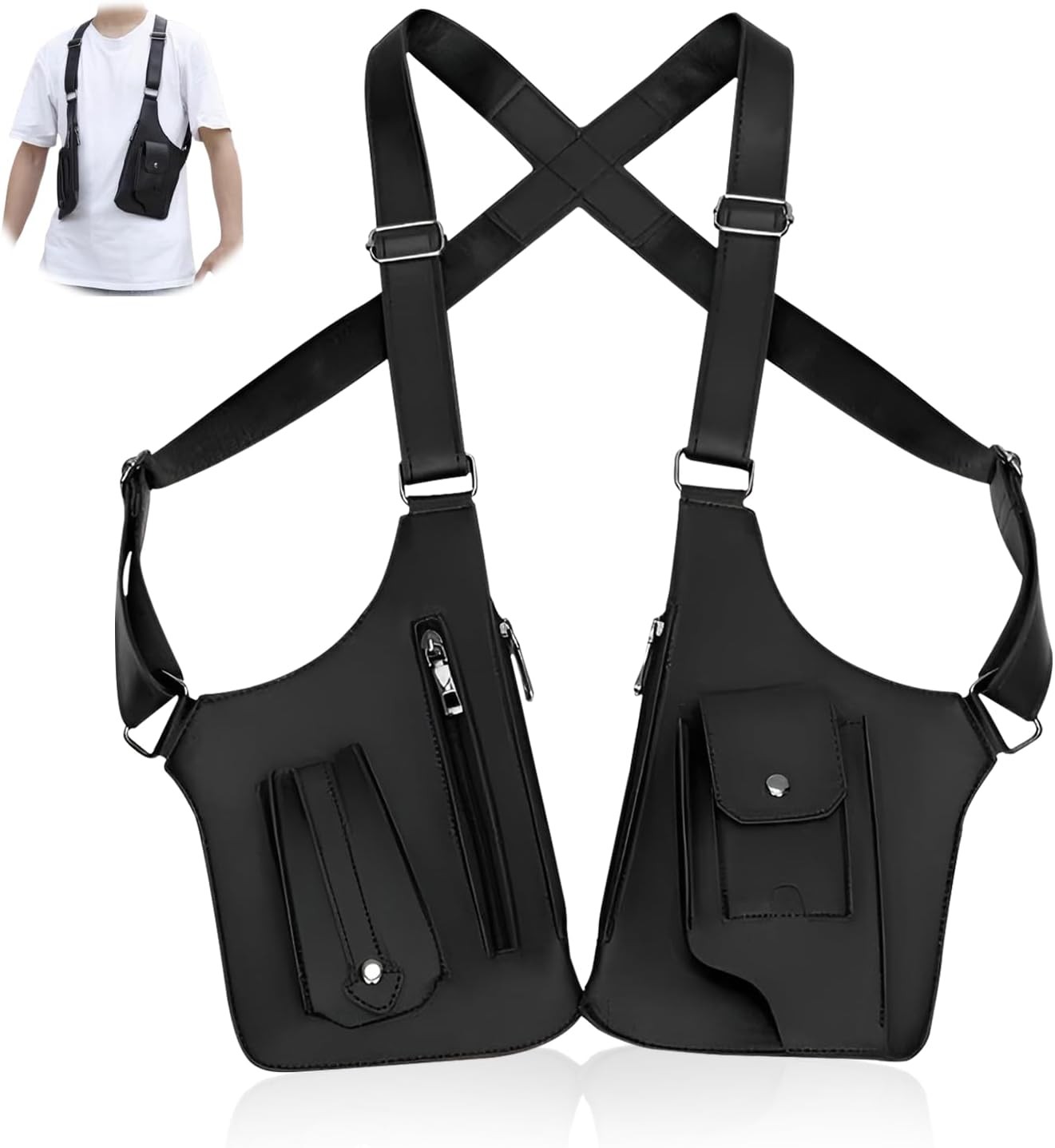 Double Shoulder Armpit Bag for Men, Anti-theft Bag with Double Shoulder Straps,