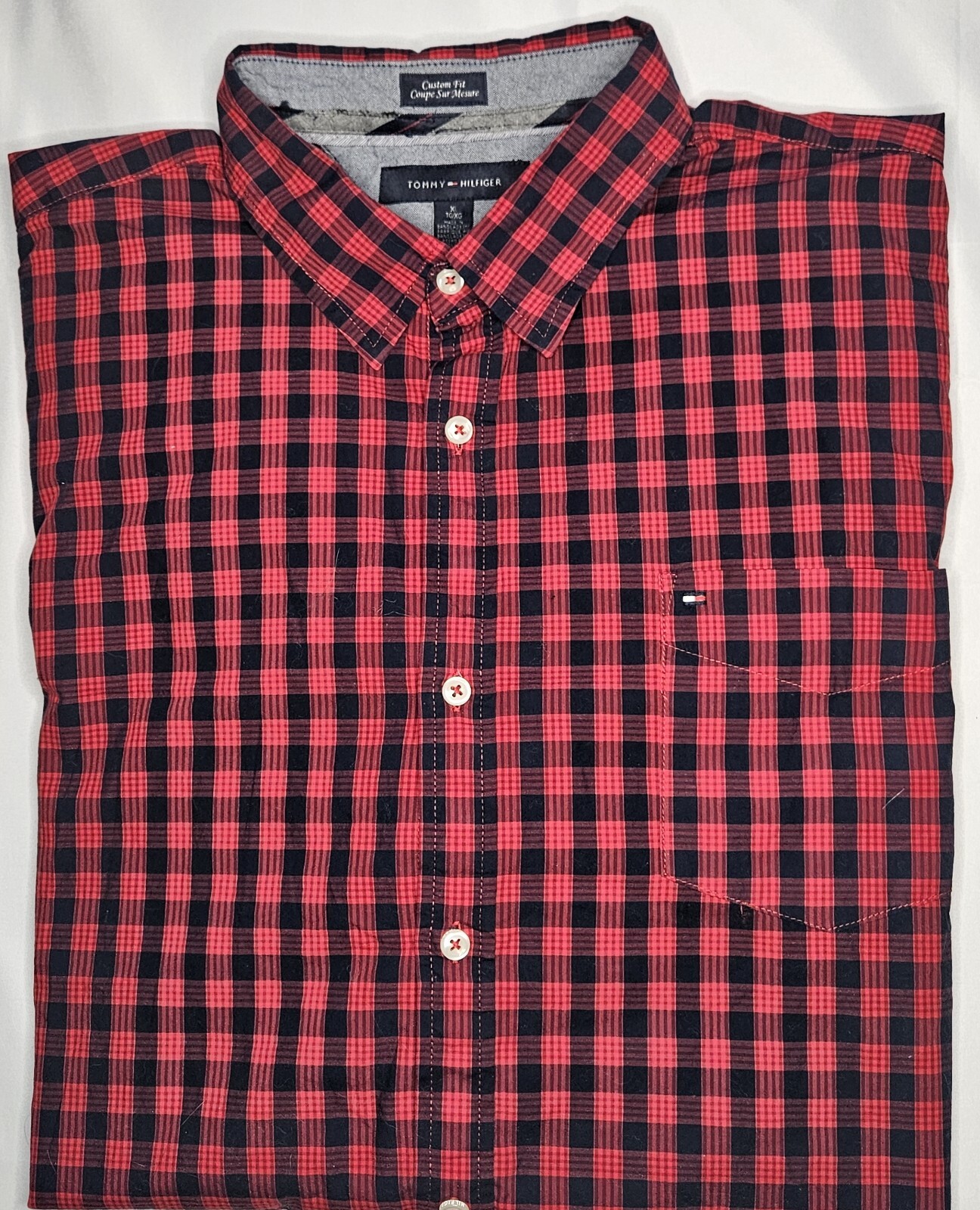 Mens Tommy Hilfiger Custom Fit Long Sleeve Plaid Button Up Shirt XL Reg