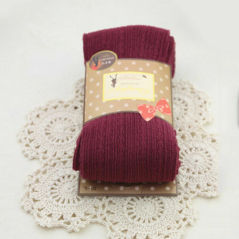 Women Woolen Yarn Knitted Footed Tights Pantyhose Winter Warm Stretch Stockings