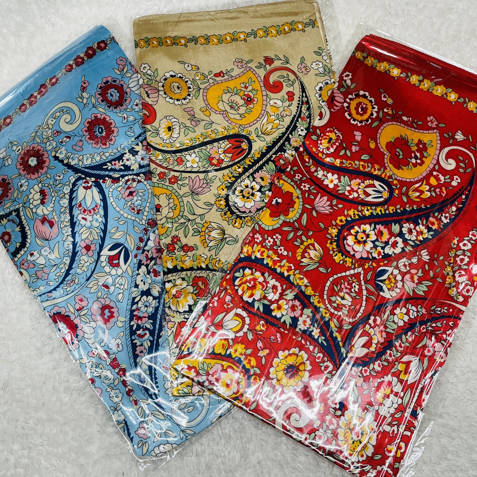 3 pcs Satin Multicolor Square Scarf for Women Floral Paisley Brand New in bag