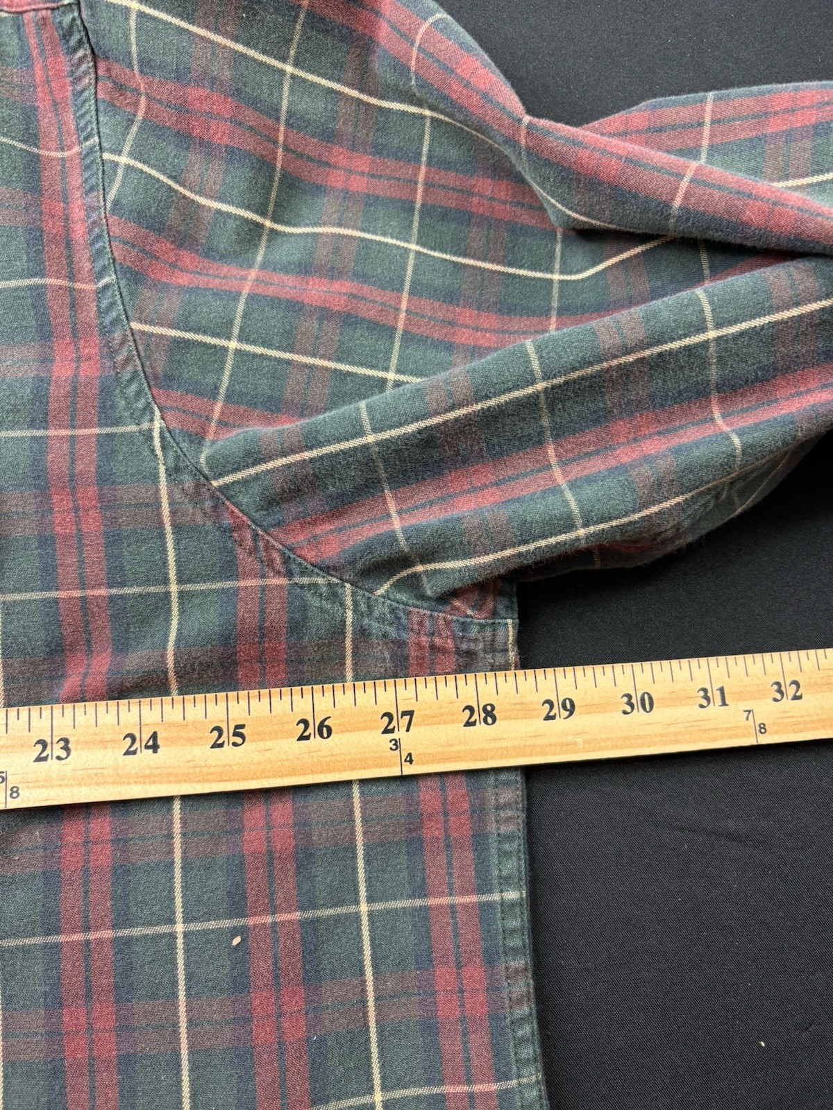 LL Bean Shirt Men’s XXL-Tall Plaid Elbow Patches Red Green Button Up