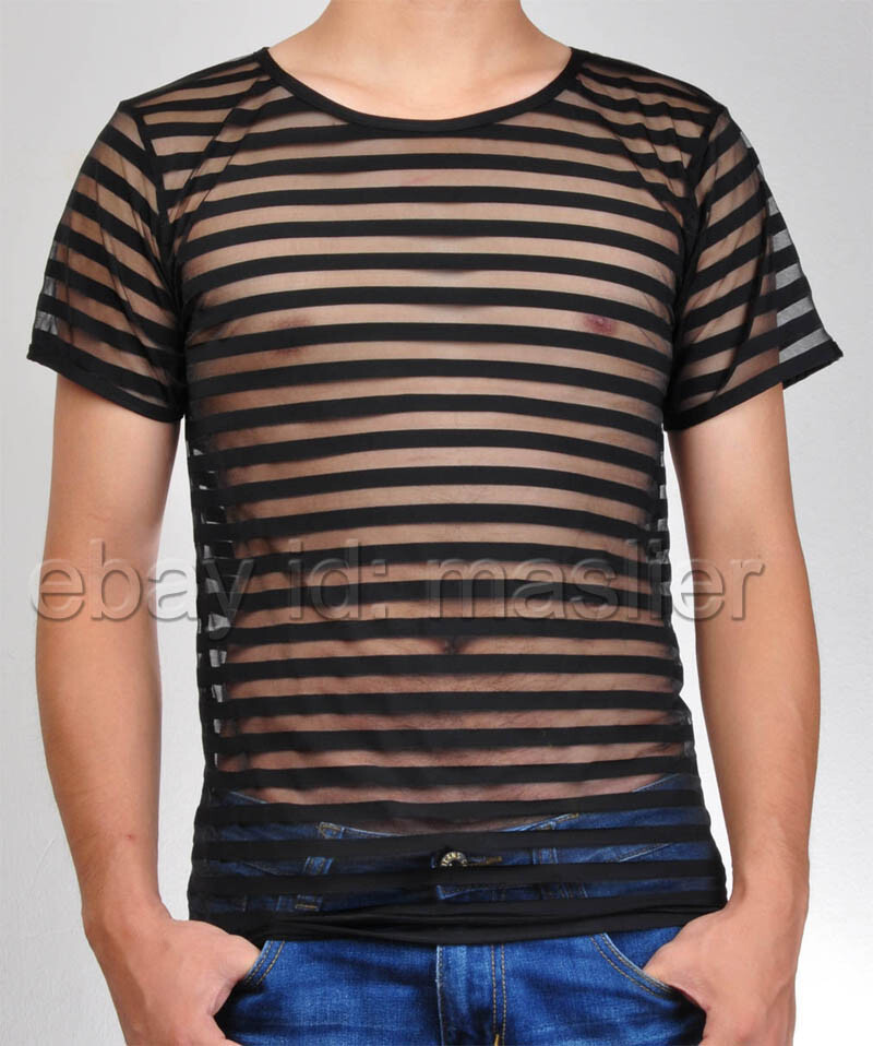 Sexless Neutral Translucent Sheer Short-sleeve T-Shirt Striped Organza Tank Top