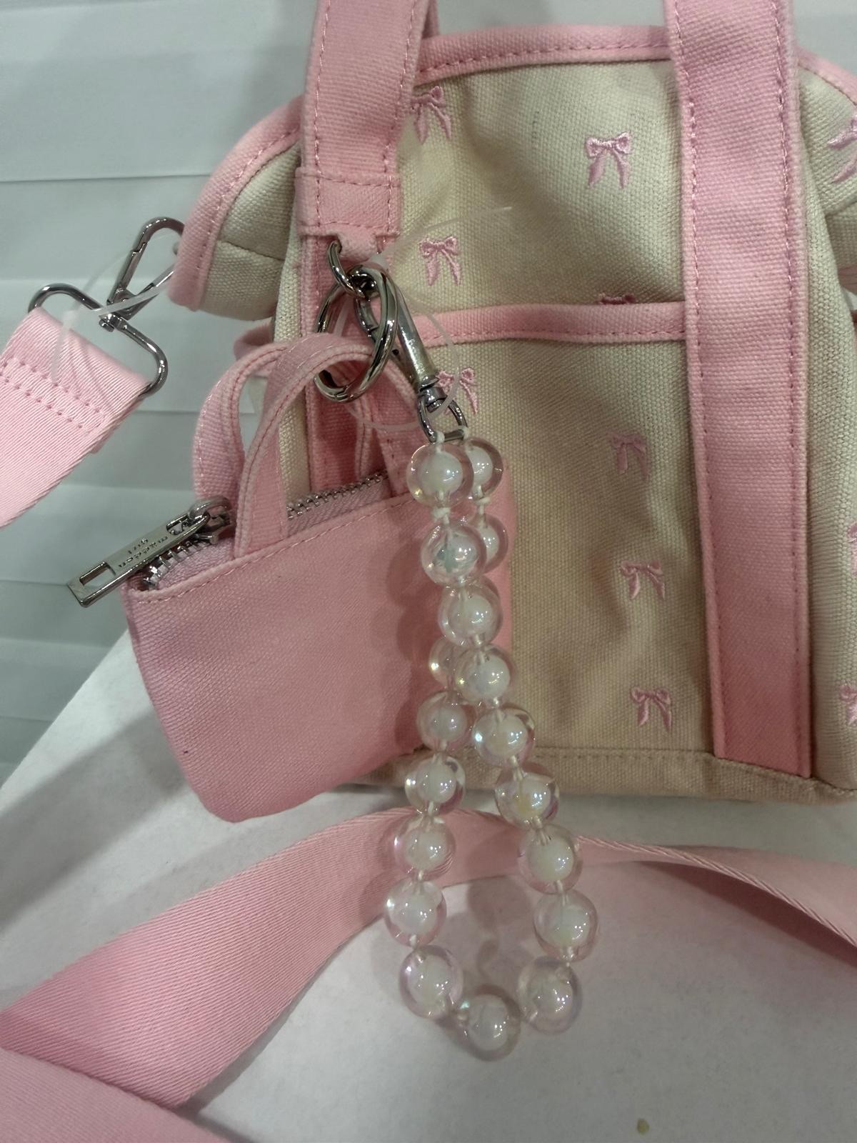 Madden Girl Mini Tote Pink Canvas Bow Bag with Charm & Pouch women