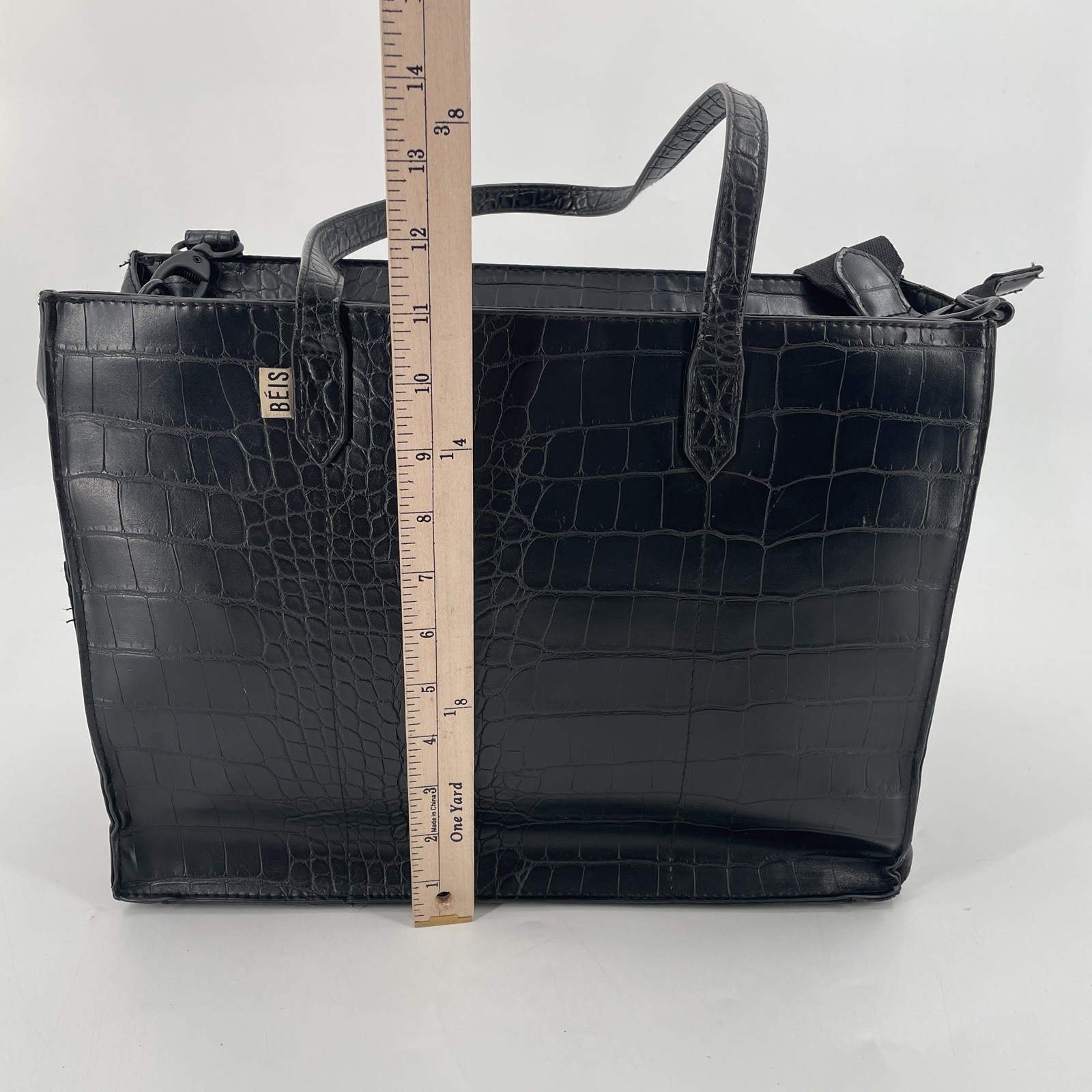 BEIS The Work Tote Bag in Black Croc Leather – Crossbody Shoulder Strap