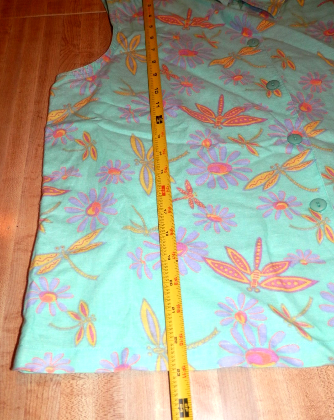 Lemon Grass Women’s Linen Blend Sleeveless Blouse Sz L Mint/Floral Dragonfly