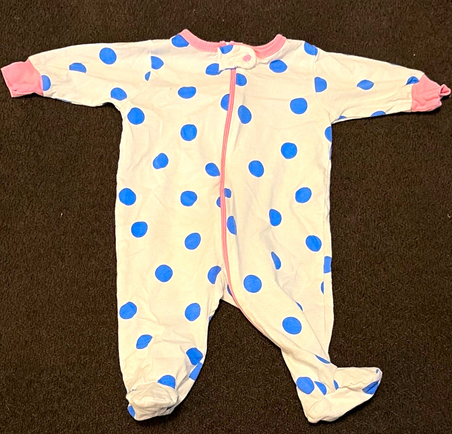 One piece Footed Zip One Piece Sleeper Long Sleeve Polka Dot 0-3M