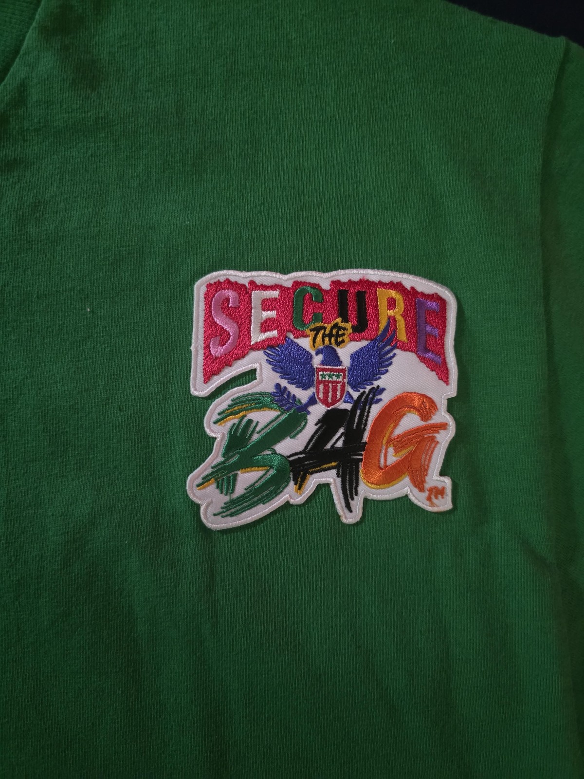 Secure The Bag Tee Styled Shirt Mens Large Green Embroidered Streetwear Tee