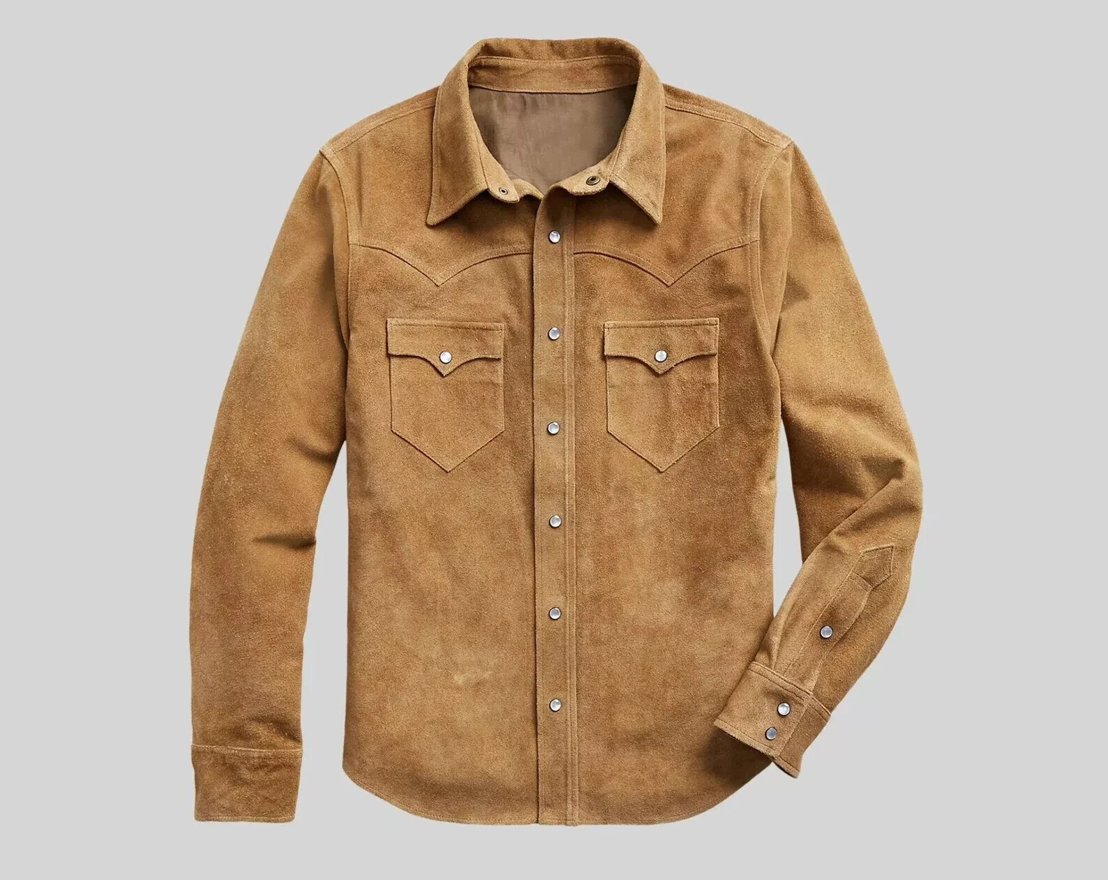 Men’s Suede Leather Trucker Premium Western Wear Shirt, Suede Leather Shirt