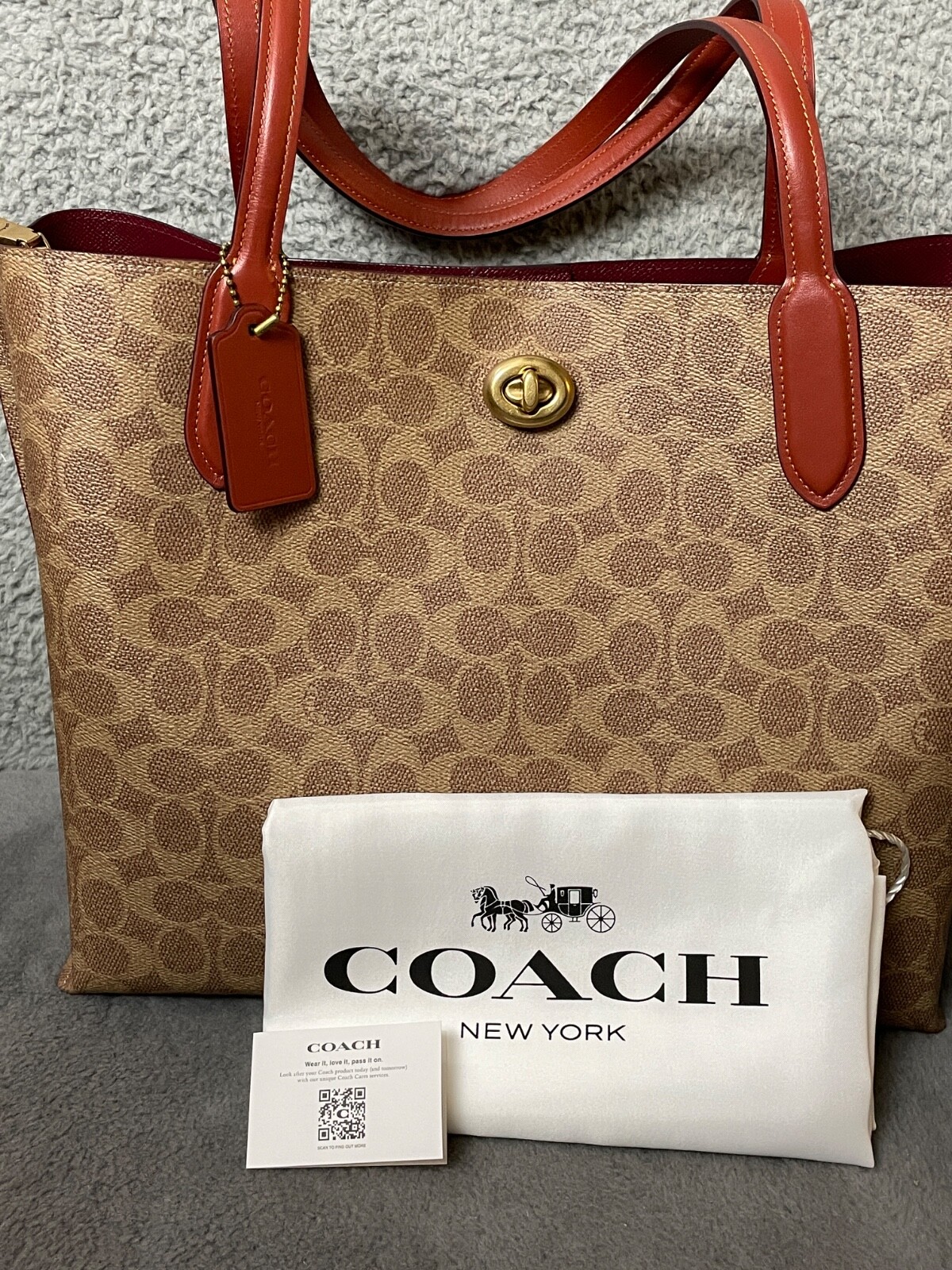 Coach Signature Willow Tote Womens Tan Rust Handbag Logo Roomy Fits Laptop