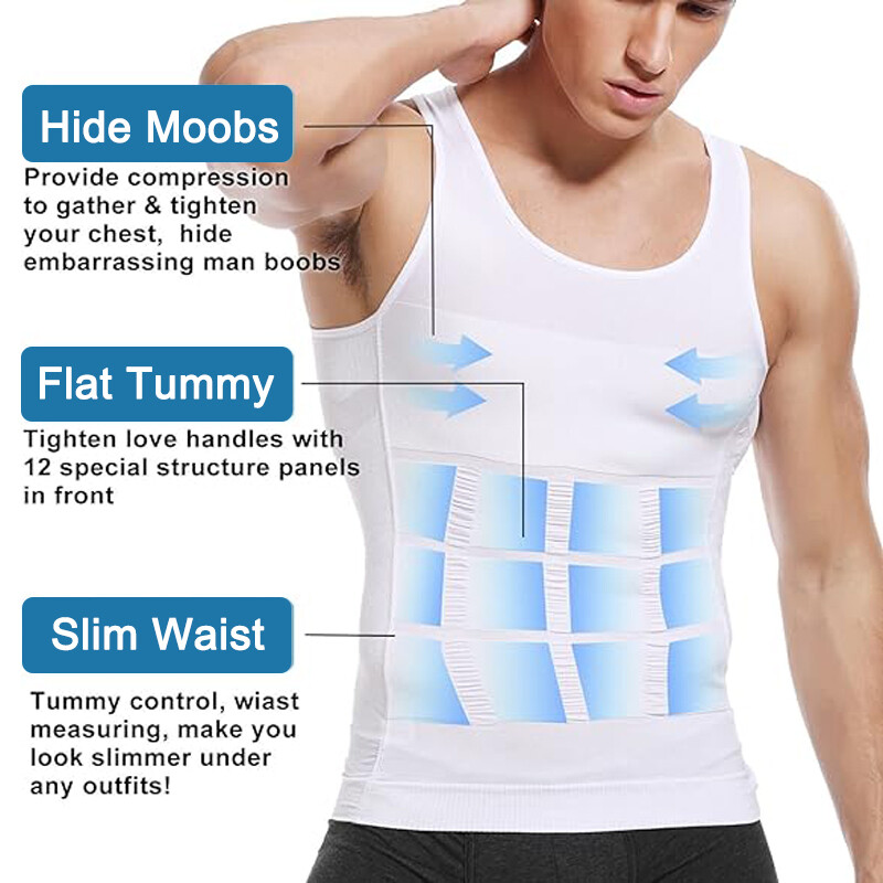 MENS SLIMMING BODY SHAPER BELLY CHEST COMPRESSION VEST GIRDLE SHIRTS TANK TOP US
