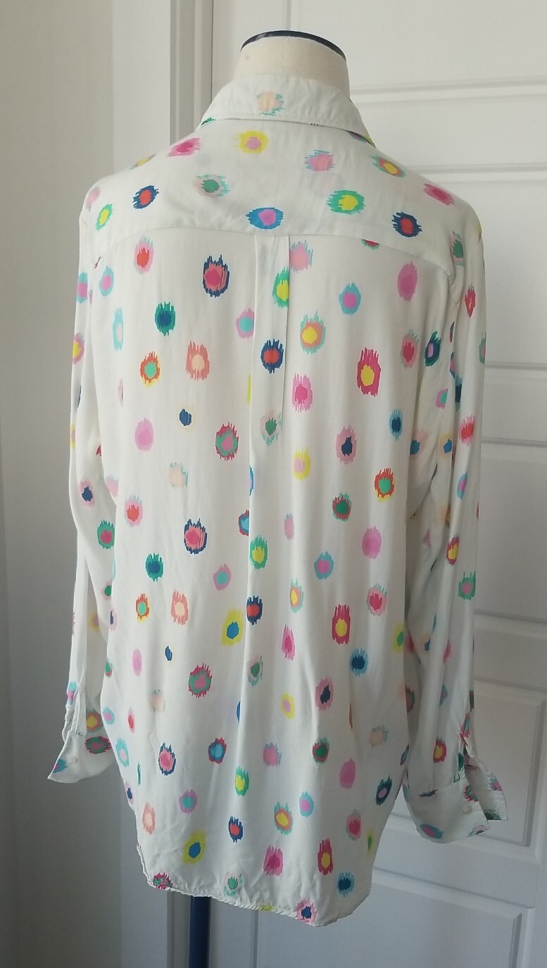 Vilagallo Button Up Top Geometric White With Colorful Paint Splat Size 46 Large
