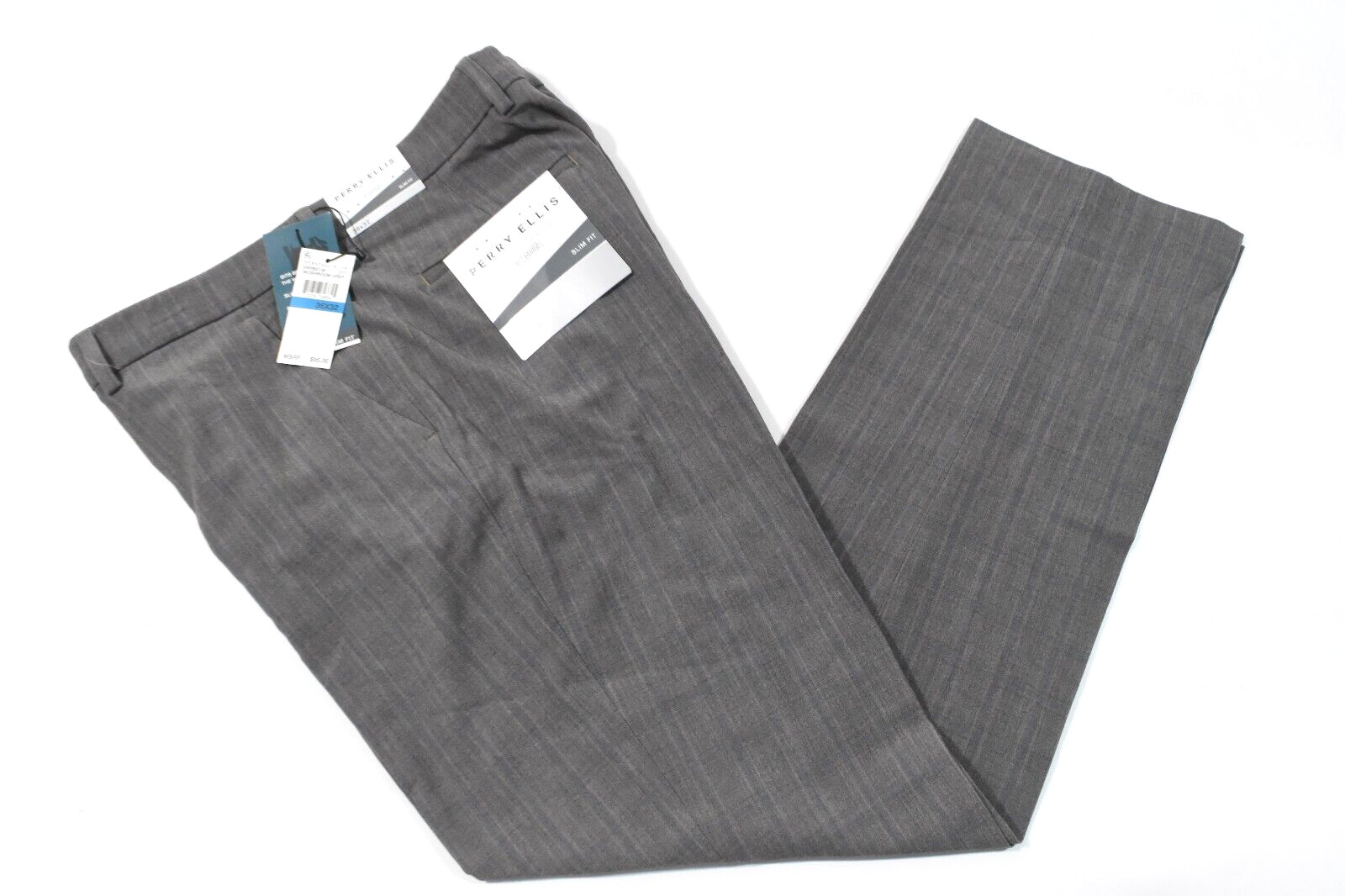 Perry Ellis Mens Dress Pants New 30 32 33 34 36 Slim Fit Flat Front Brown Gray