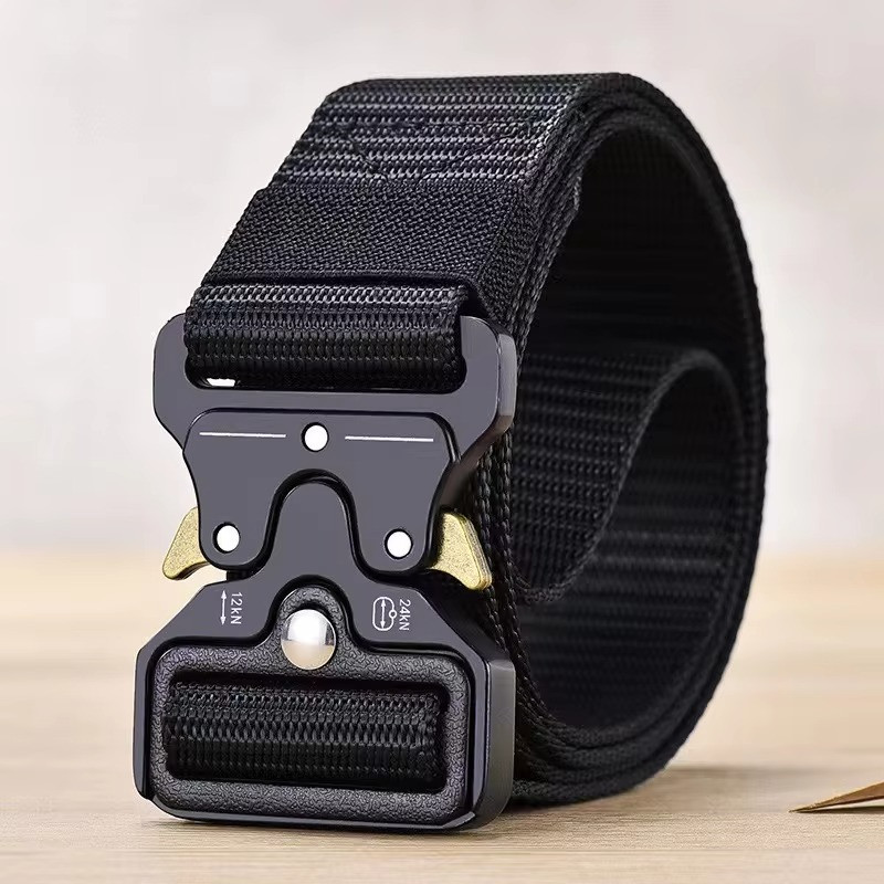 Black 115cm Tactical Canvas Nylon Survival Combat Belt Mens Outdoor Belt Sport