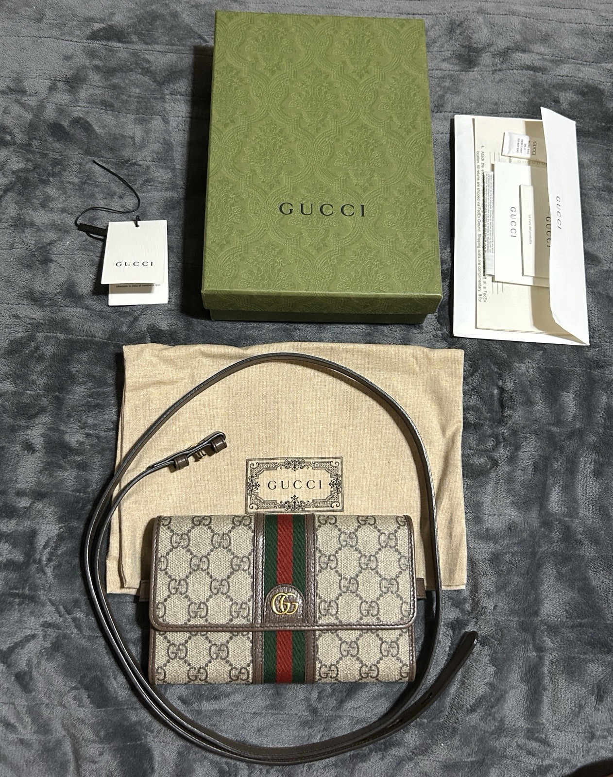 Authentic Gucci Ophidia Crossbody GG Wallet On Chain Shoulder Bag
