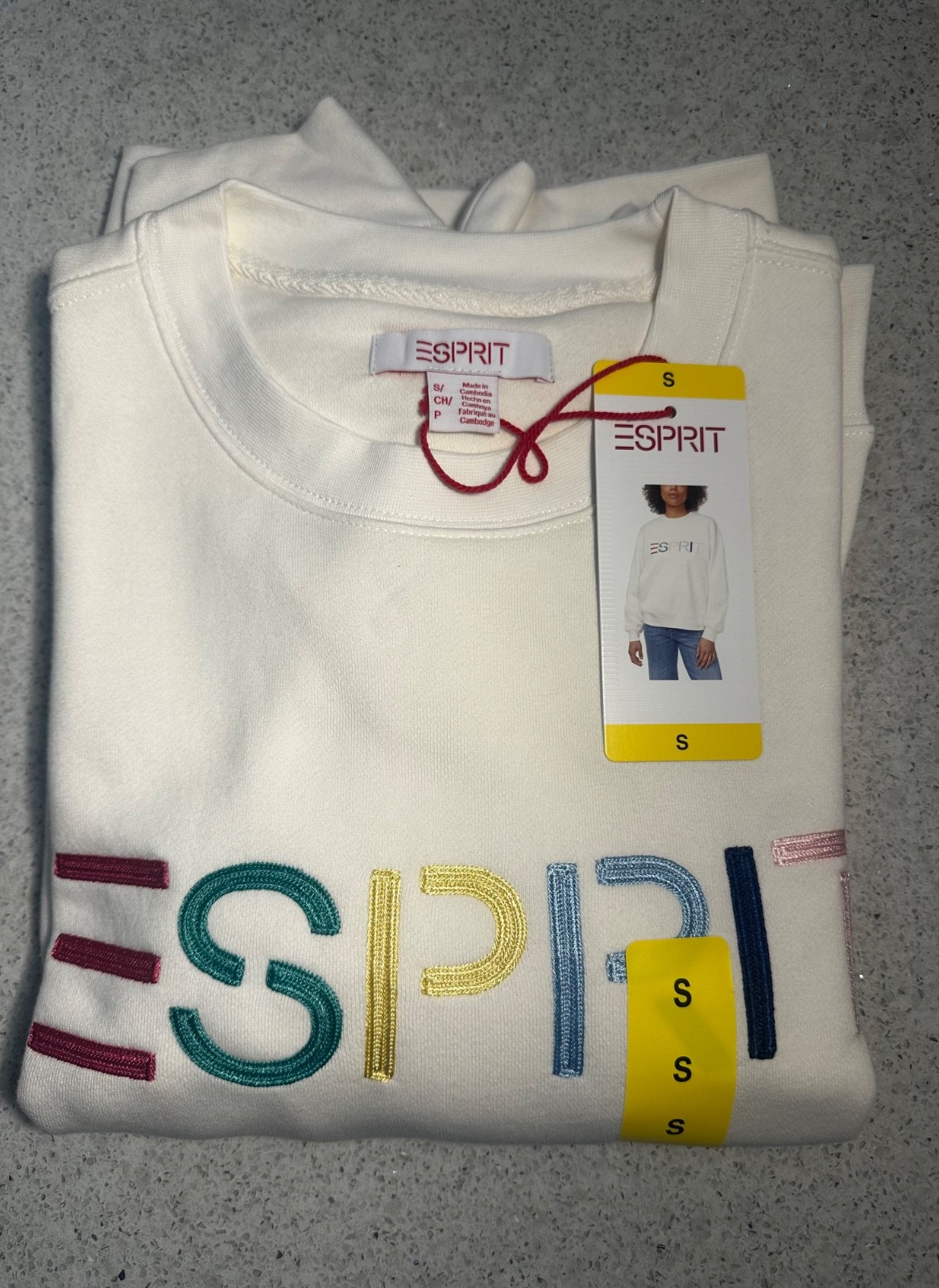 Esprit NWT Women’s Logo 80’s Crewneck Viral Cream, Blue, Green S M L XL XXL