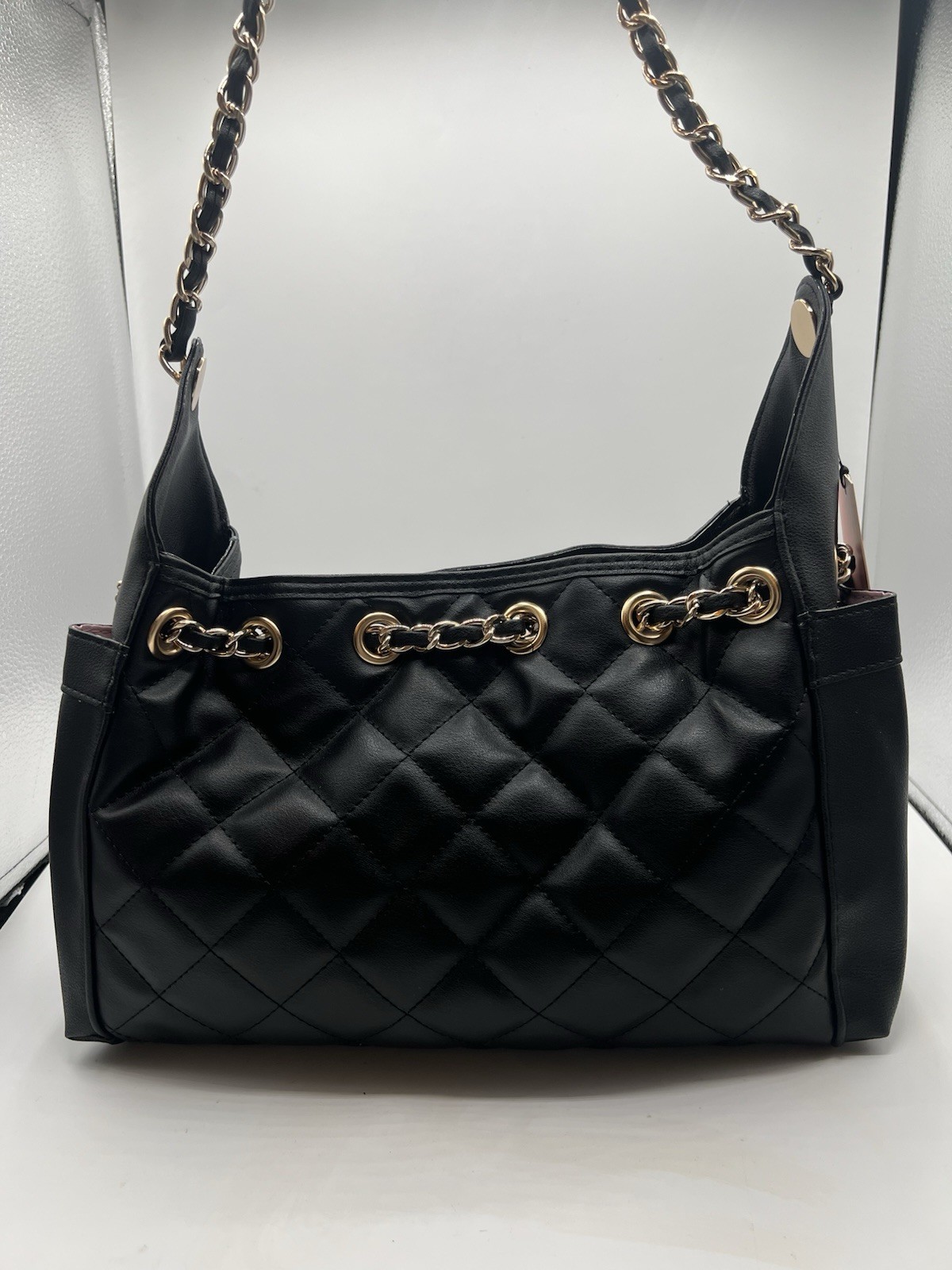 NWT Juicy Couture Black Liquorice Bucket Bag Purse Gold Colored Chain Rhinestone