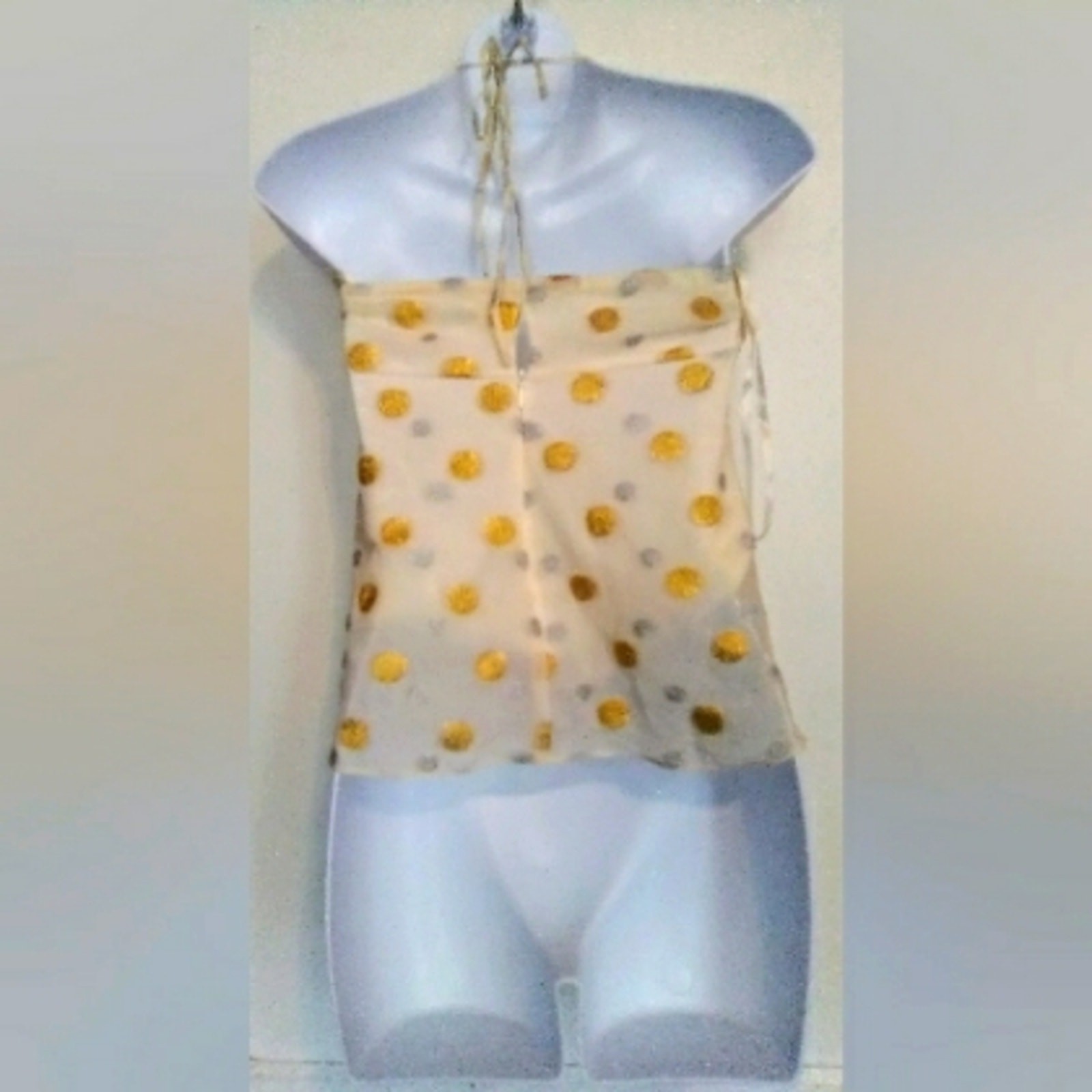 EXPRESS DESIGN STUDIO GOLD AND SILVER POLKA DOT HALTER TOP SZ XS