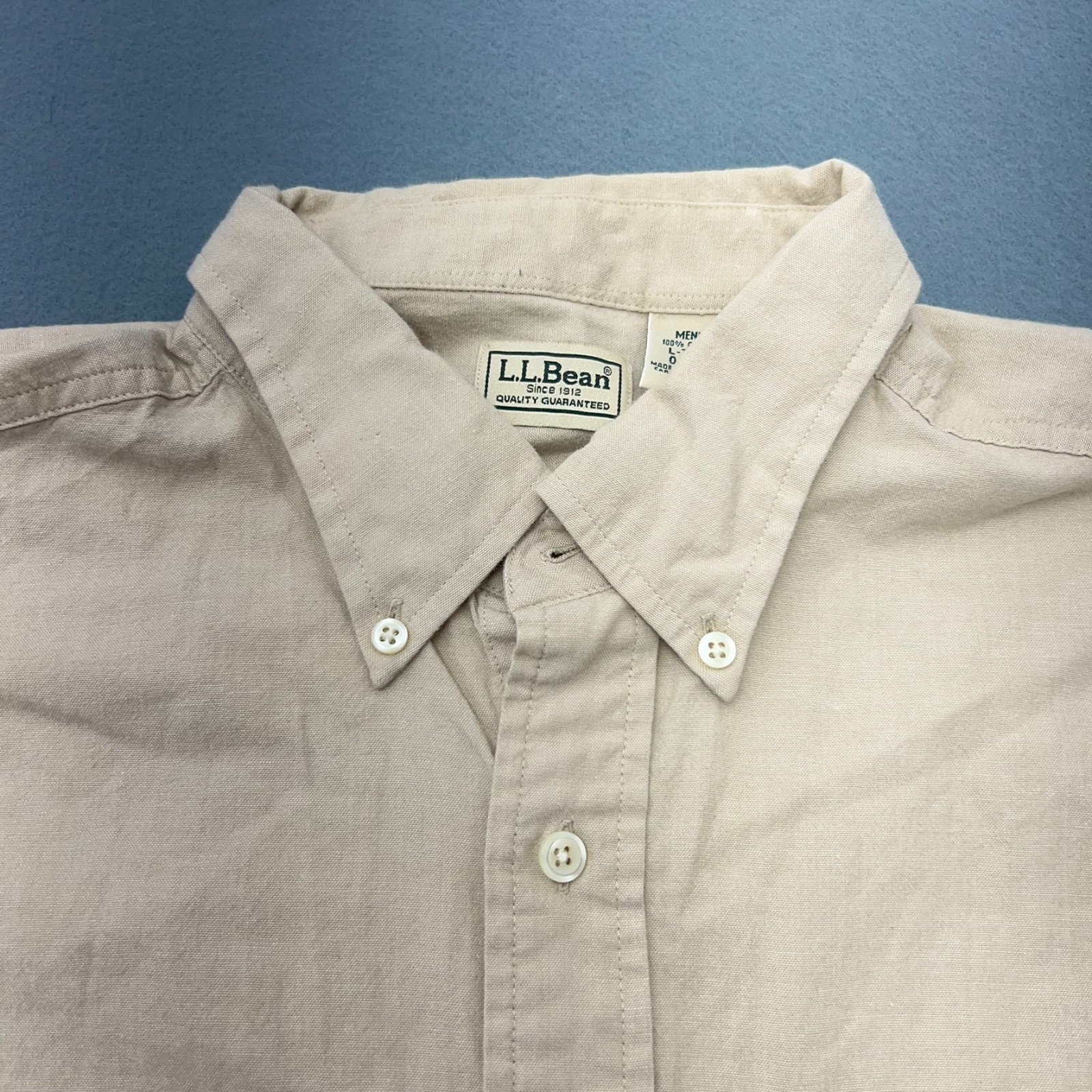 LL Bean Men’s Large Tall (LT) Tan Beige Short Sleeve Button Shirt