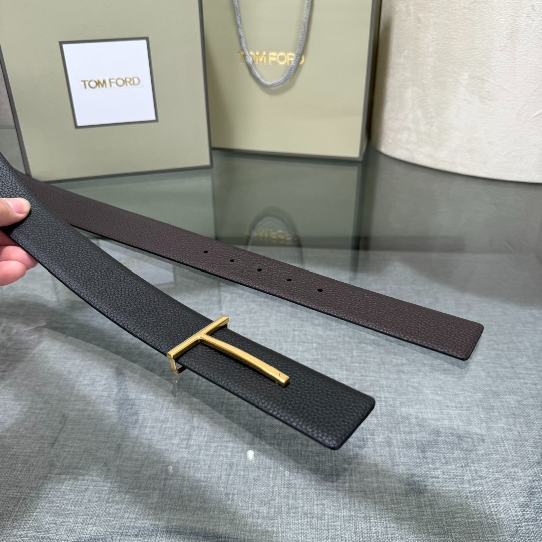 Tom Ford Belt Reversible T-Buckle Black/Brown Calfskin Leather Belt