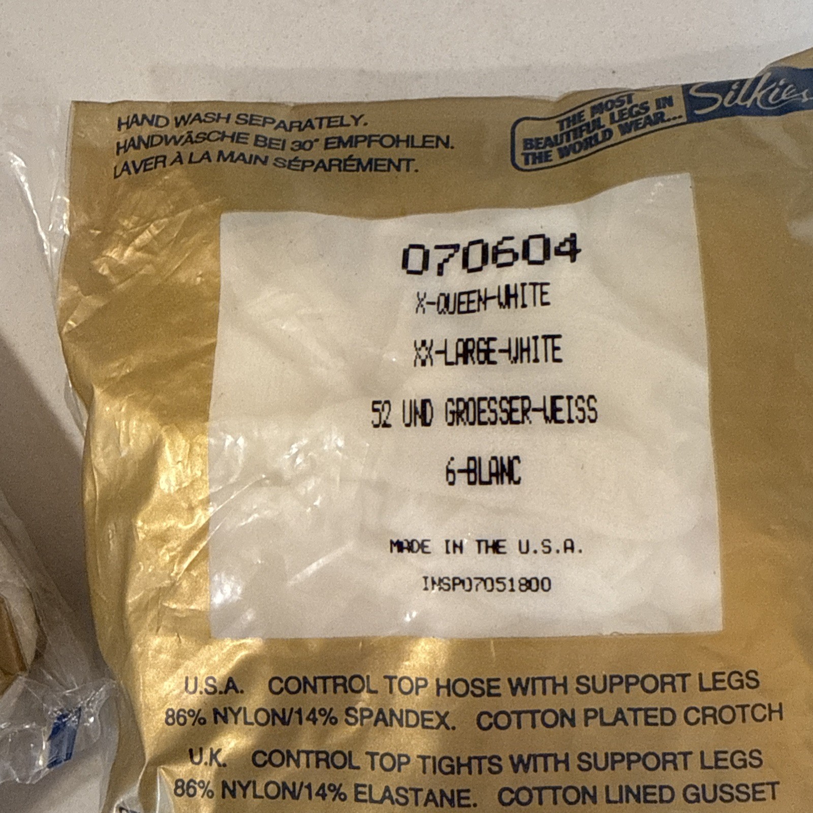 Silkies Control Top X Queen XX-Large White Blanc 070604 Pantyhose NOS Lot 2 USA