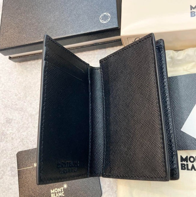 Montblanc Black Leather Card Holder Sartorial 4CC Mini Wallet MB113223 – New