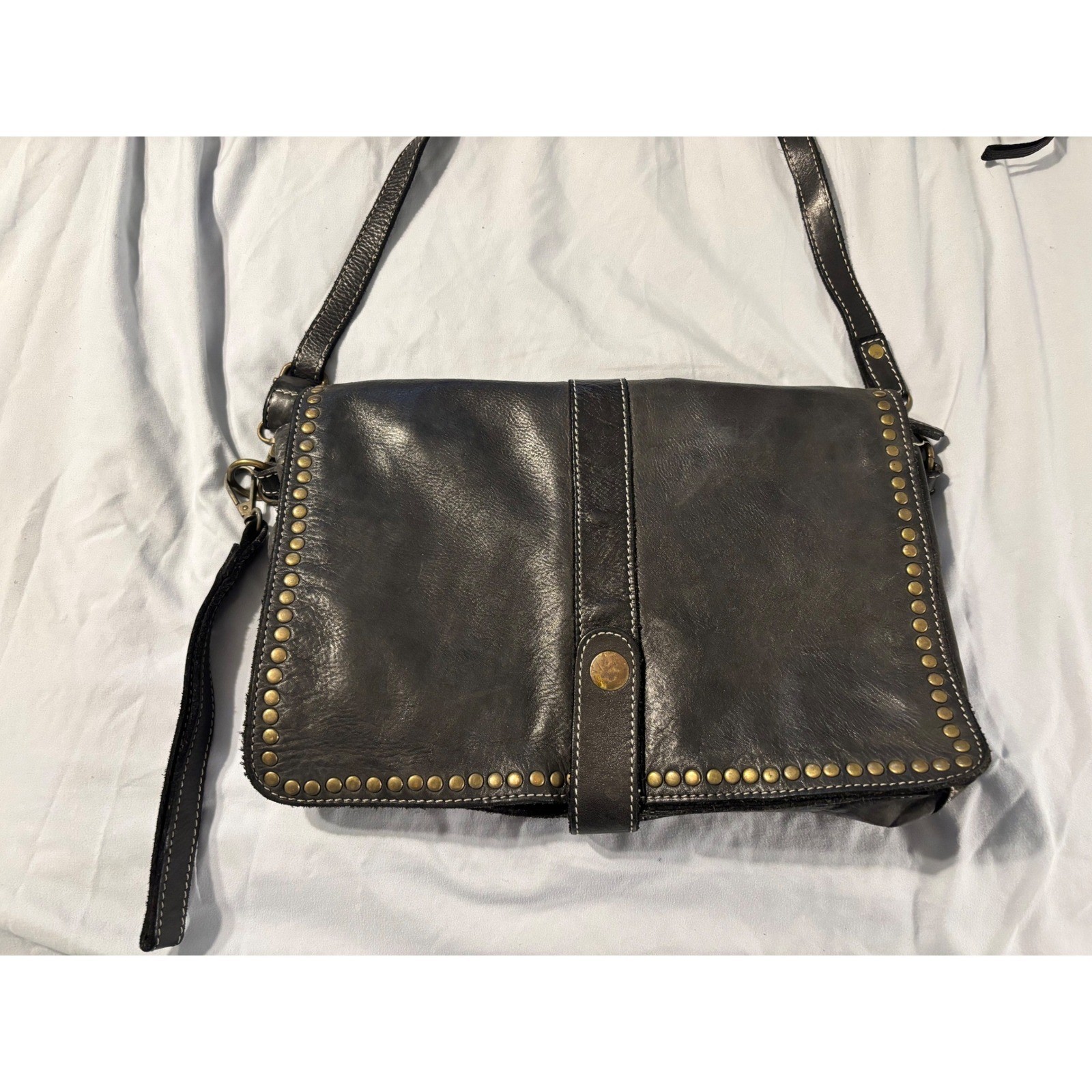 Costanza Rota Italian Leather Studded Crossbody Black Distressed Boho