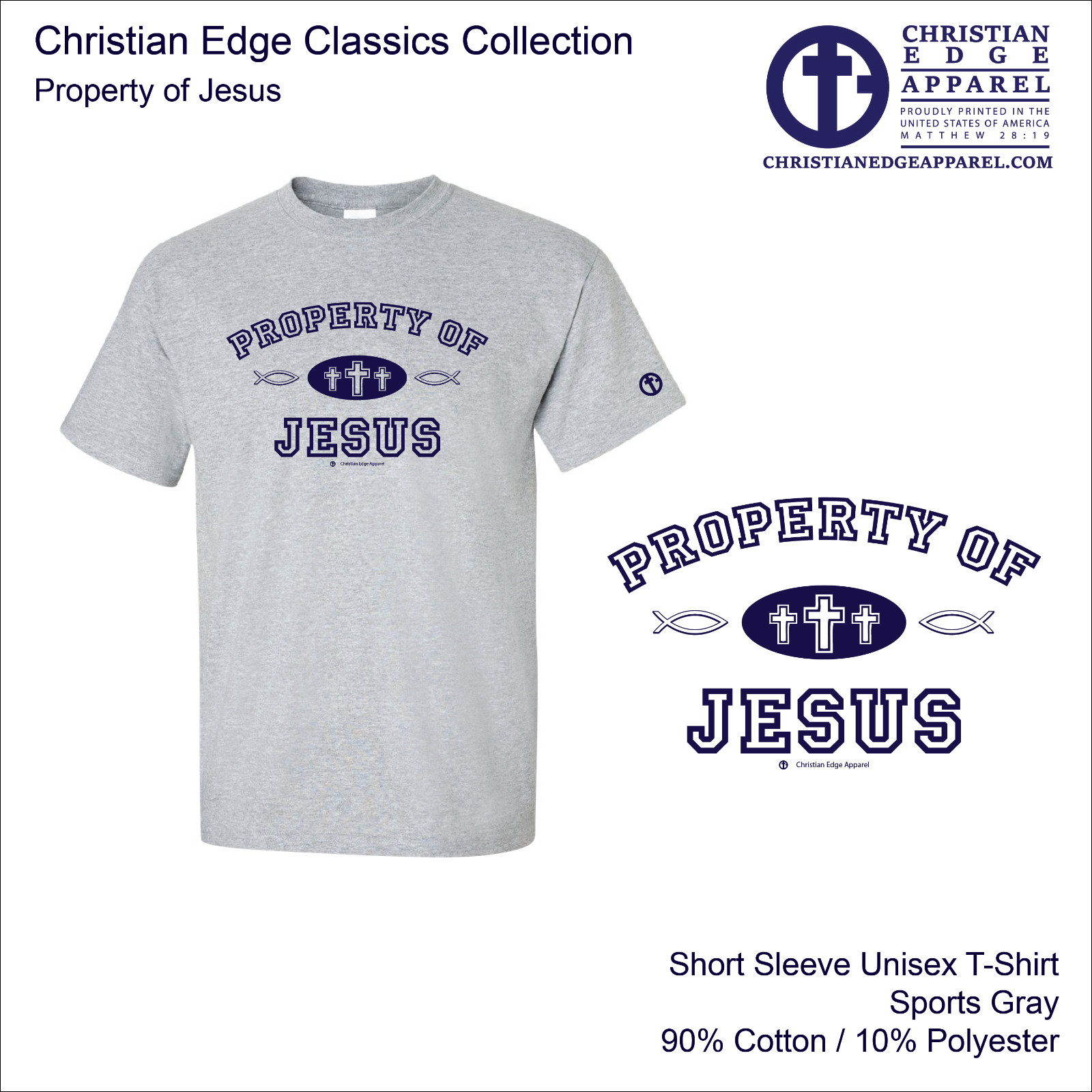 CEA Property Of Jesus Collegiate Christian Edge Apparel T-Shirt Sports Workout