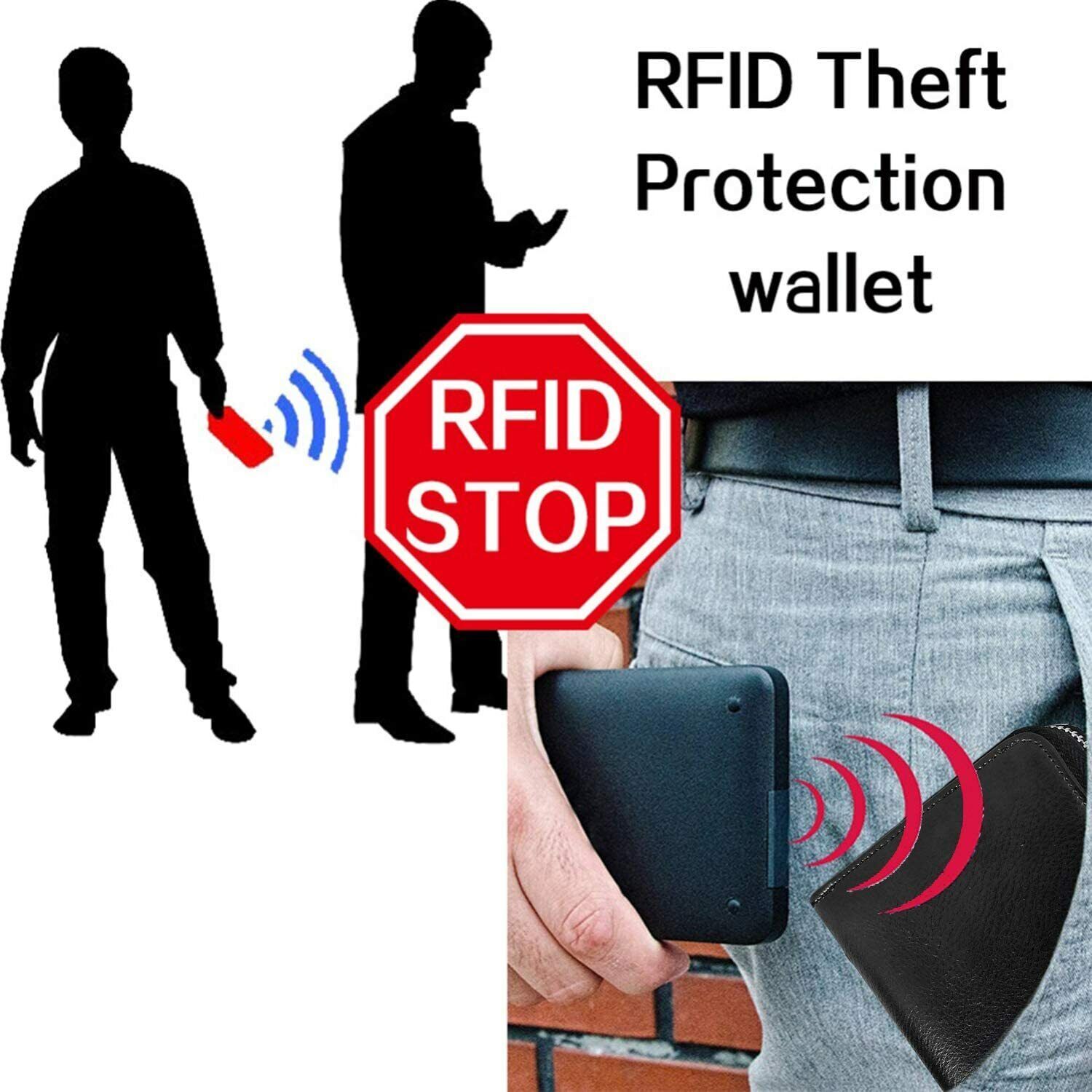 Men Women Leather RFID Blocking Multi Card Holder Wallet with Cell Phone Pocket