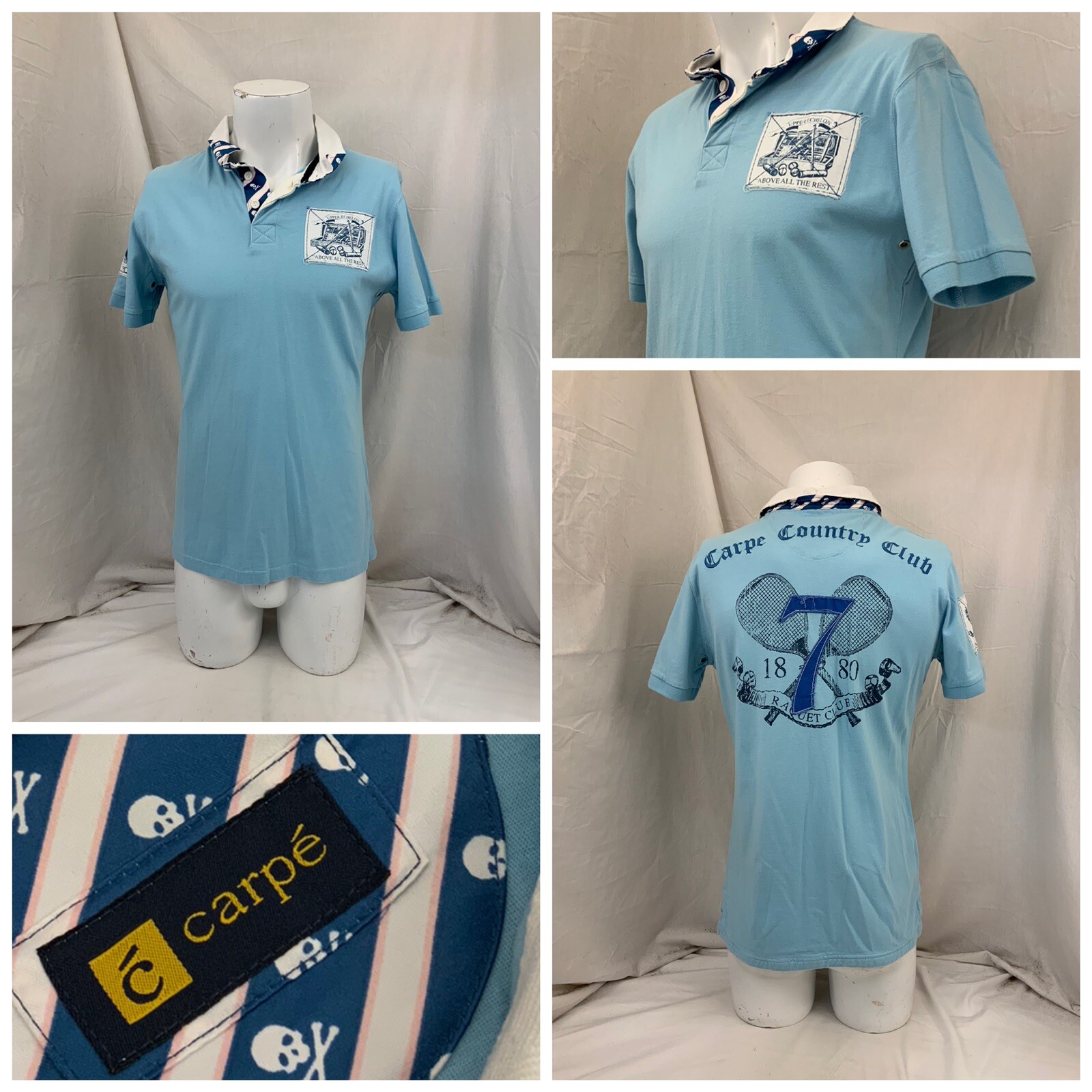 Carpe Shirt M Blue Polo Short Sleeve 100% Cotton NWT YGI W1-184
