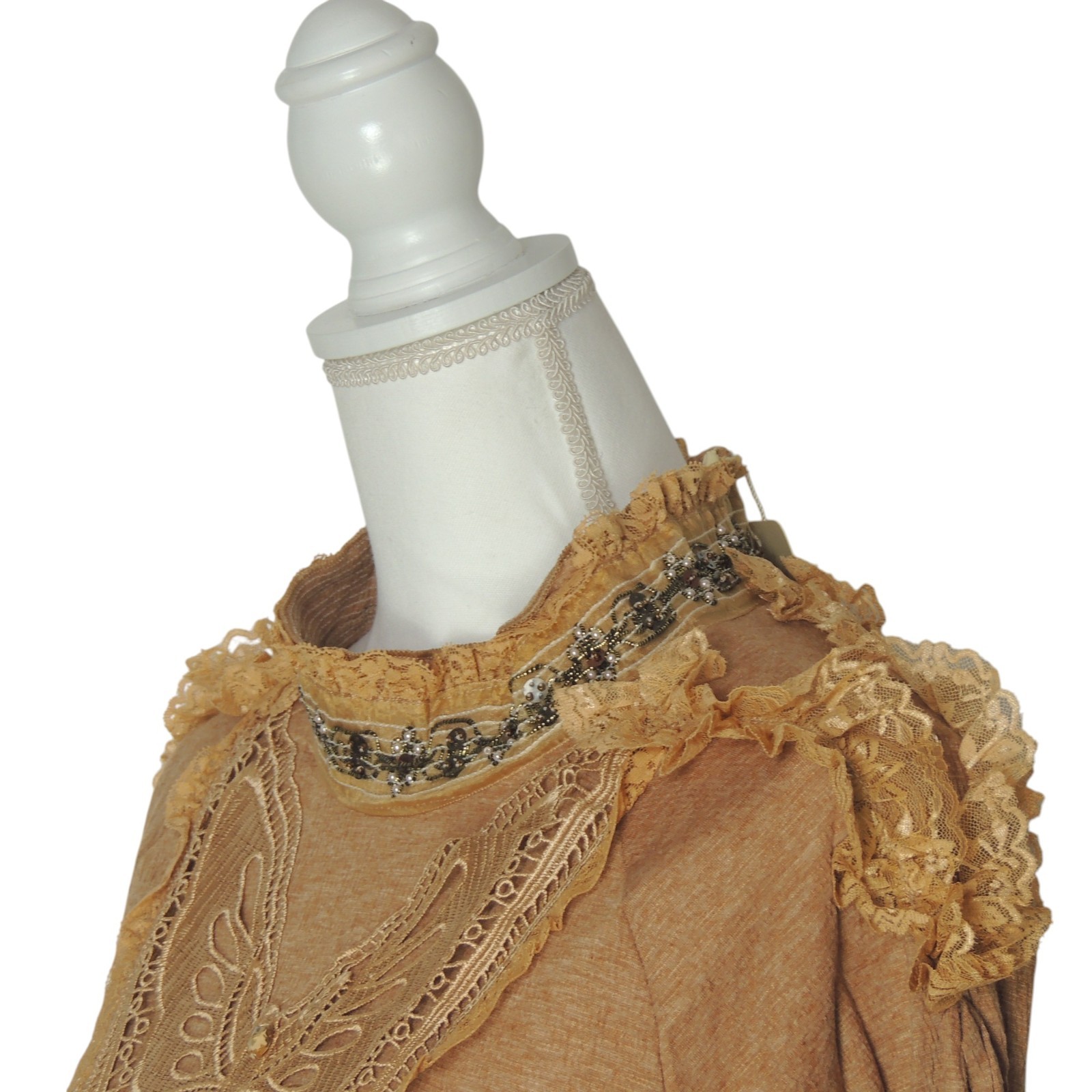 Pretty Angel Top Long Sleeve Butterfly Tunic With Lace Beaded Accents Brown S