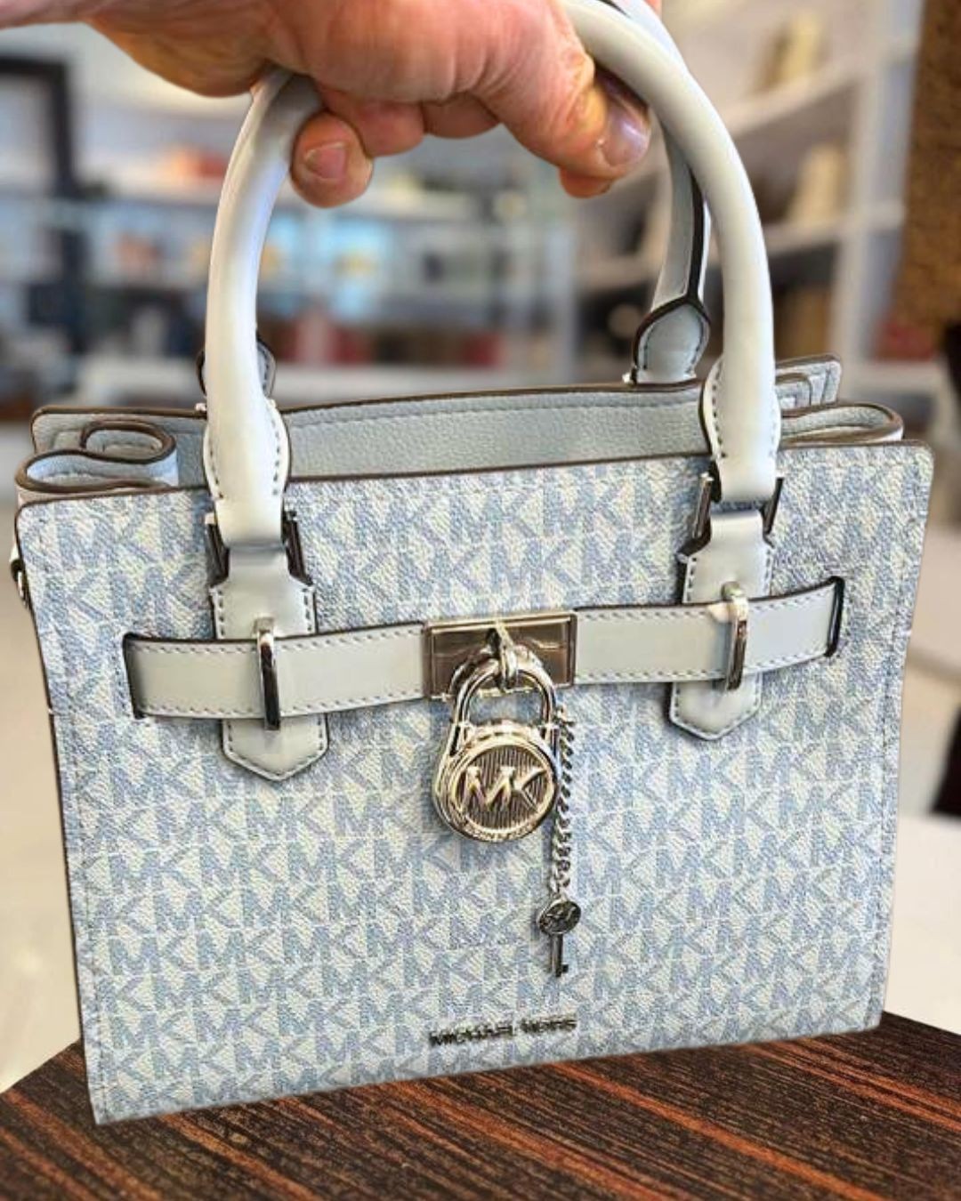Michael Kors Hamilton Women Small MK Logo Crossbody Satchel Purse Bag Pale Ocean