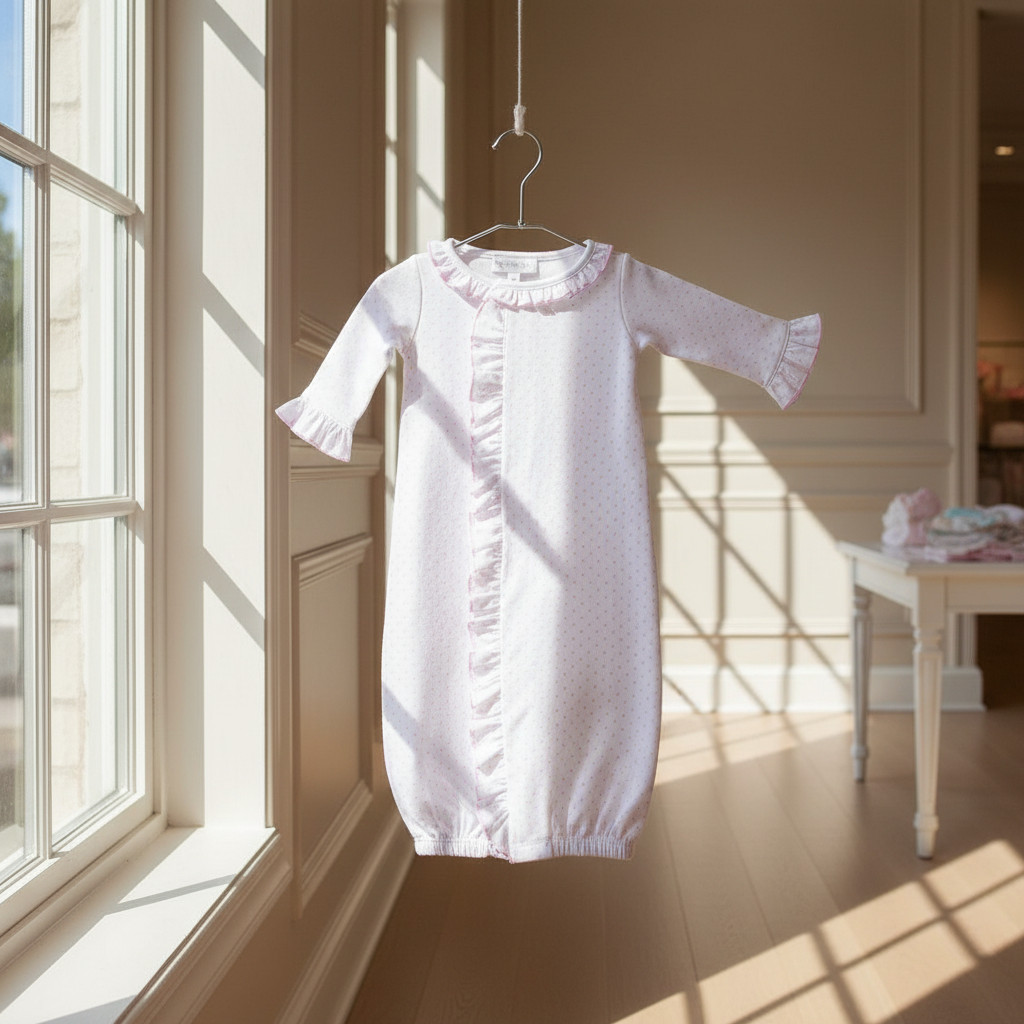 NWT White Pink Polka Dot Pima Cotton Converter Gown Preemie Magnolia Baby Girls