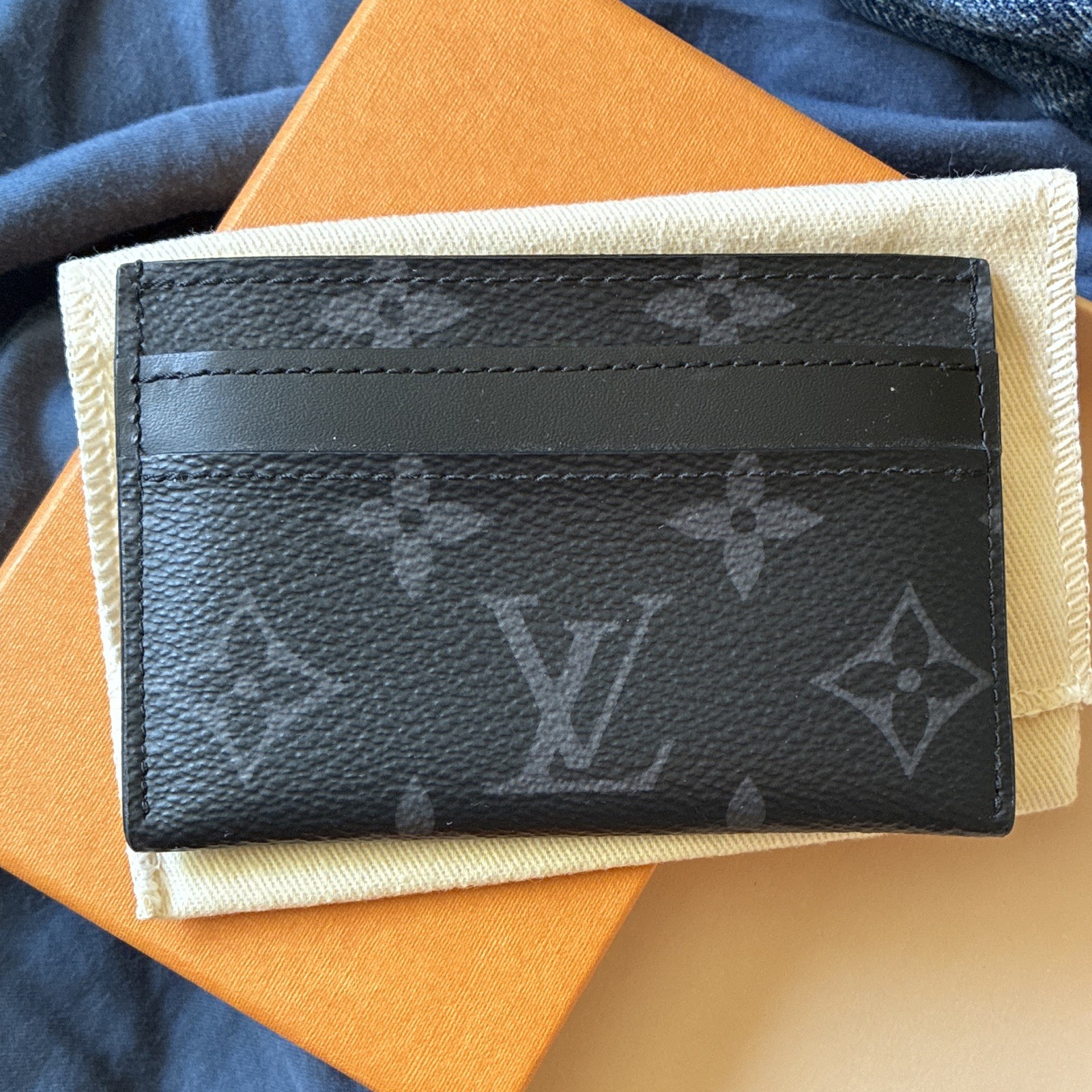 Louis Vuitton Monogram Eclipse Leather Slim Card Holder Black Gray M61696