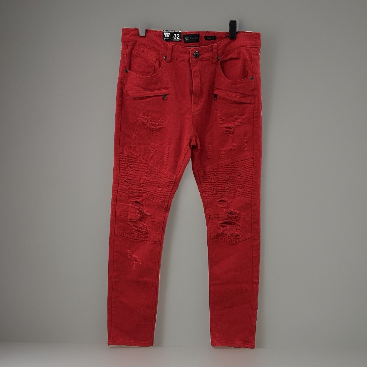 Waimea Mens Red Skinny Jeans Size 32 x 32 Distressed Grunge Hip Hop Streetwear
