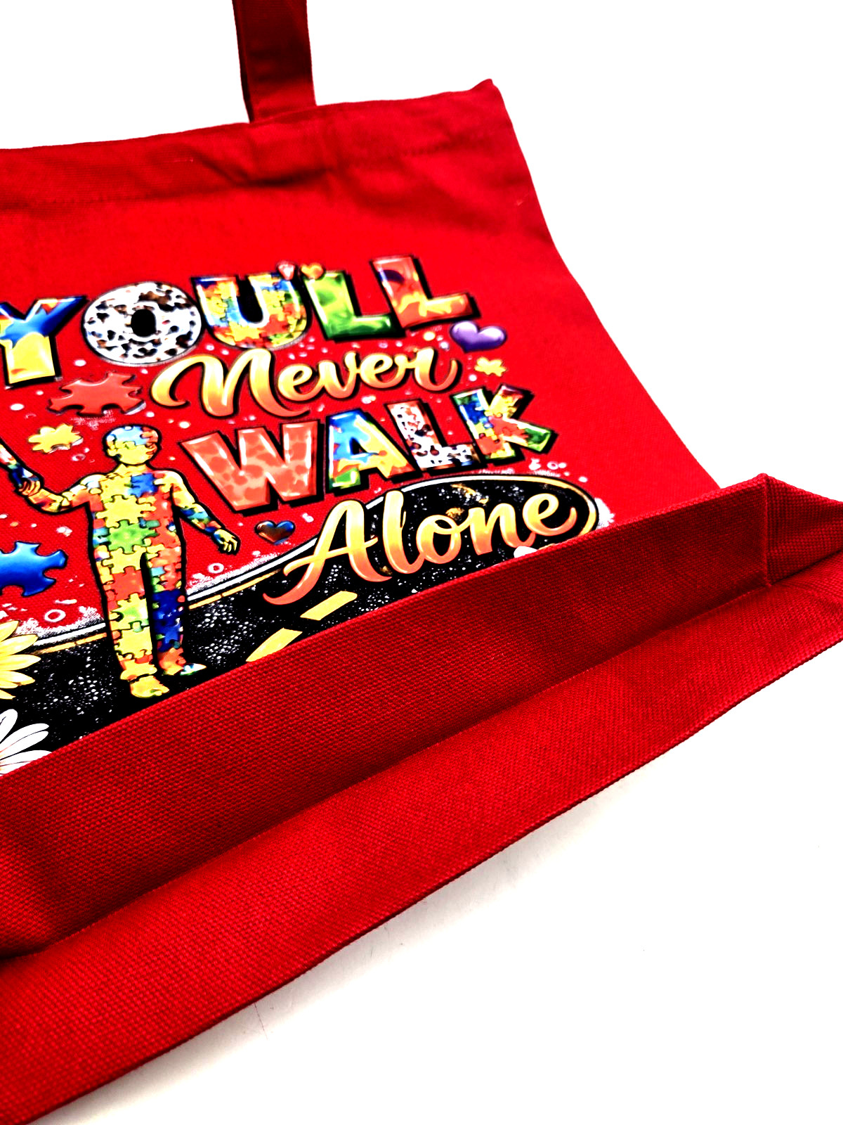Autism Awareness Tote Bag Red 13.5×13.5in Carry Handle Graphic Canvas