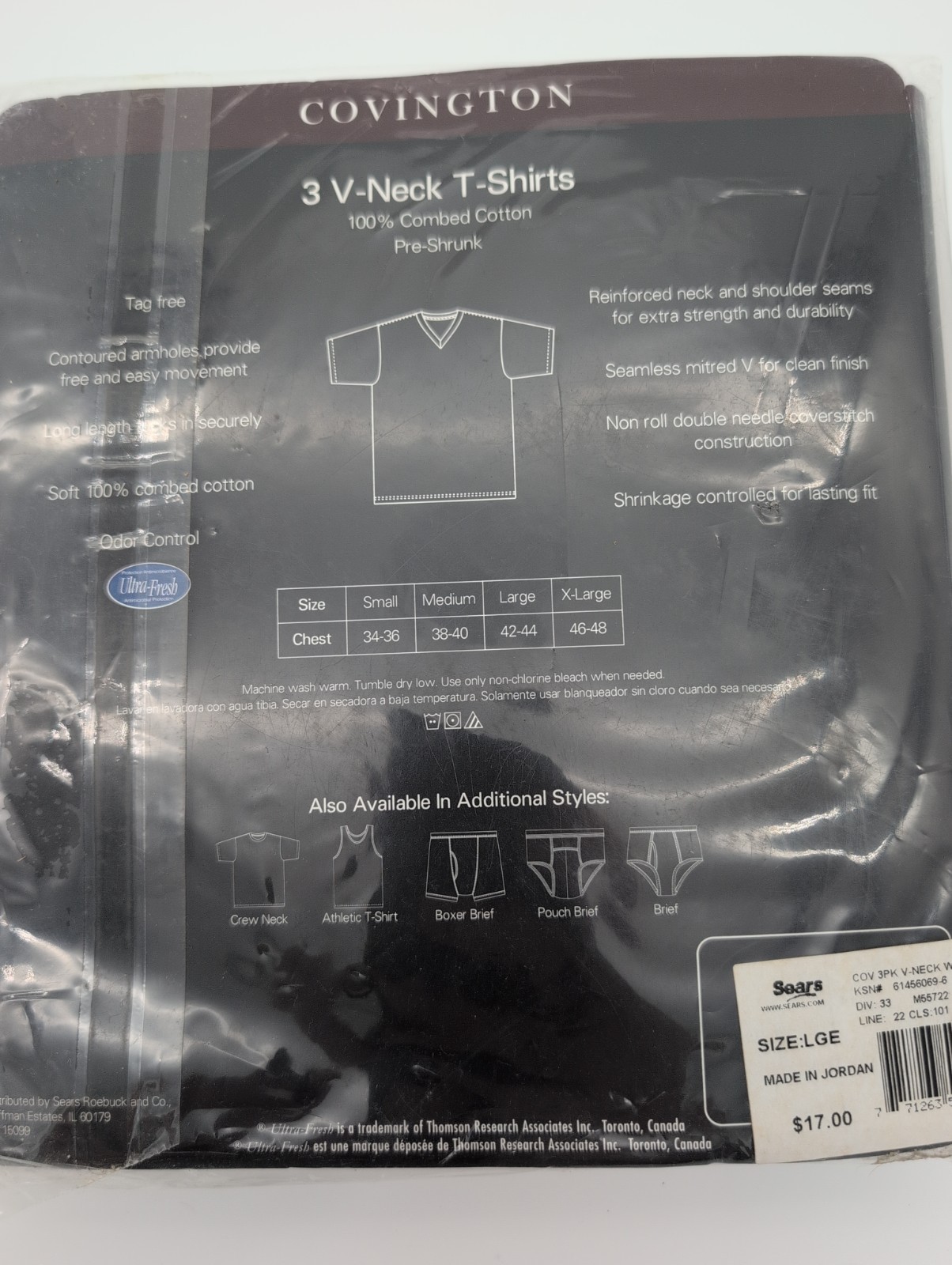 Covington Size Large 3 Pack V Neck T Shirts White Cotton