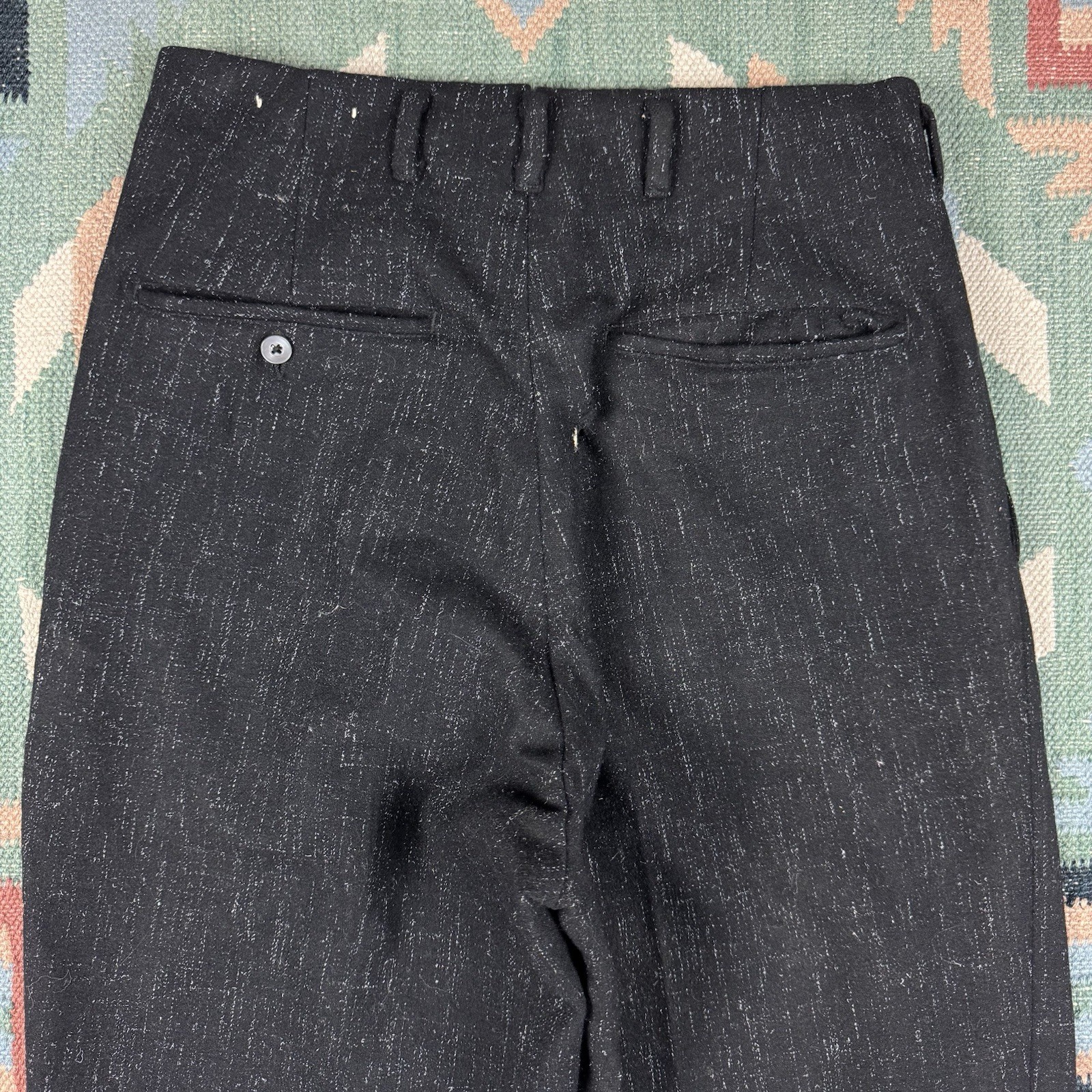 Vintage 50s Black Wool Fleck Rockabilly Pleated Trouser Dress Pants Size 28×29