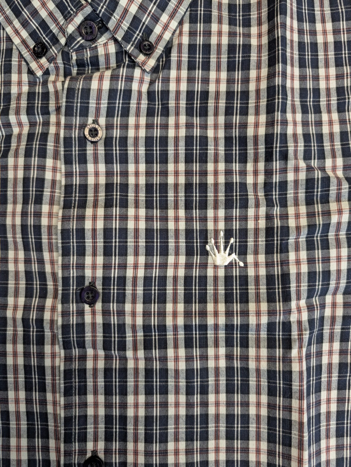 Stussy Shirt Mens Medium Navy Plaid Long Sleeve Button Down Read