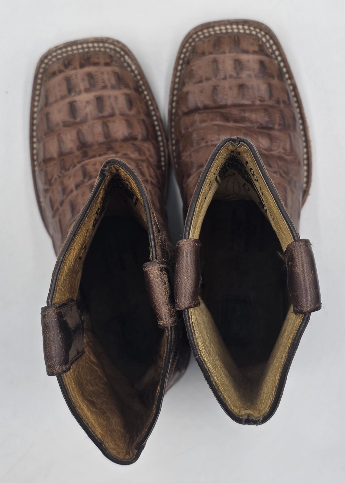 Horse Power HPK1070 Kids Cowboy Boots Sz 12 Brown Nile Print Square Toe Leather
