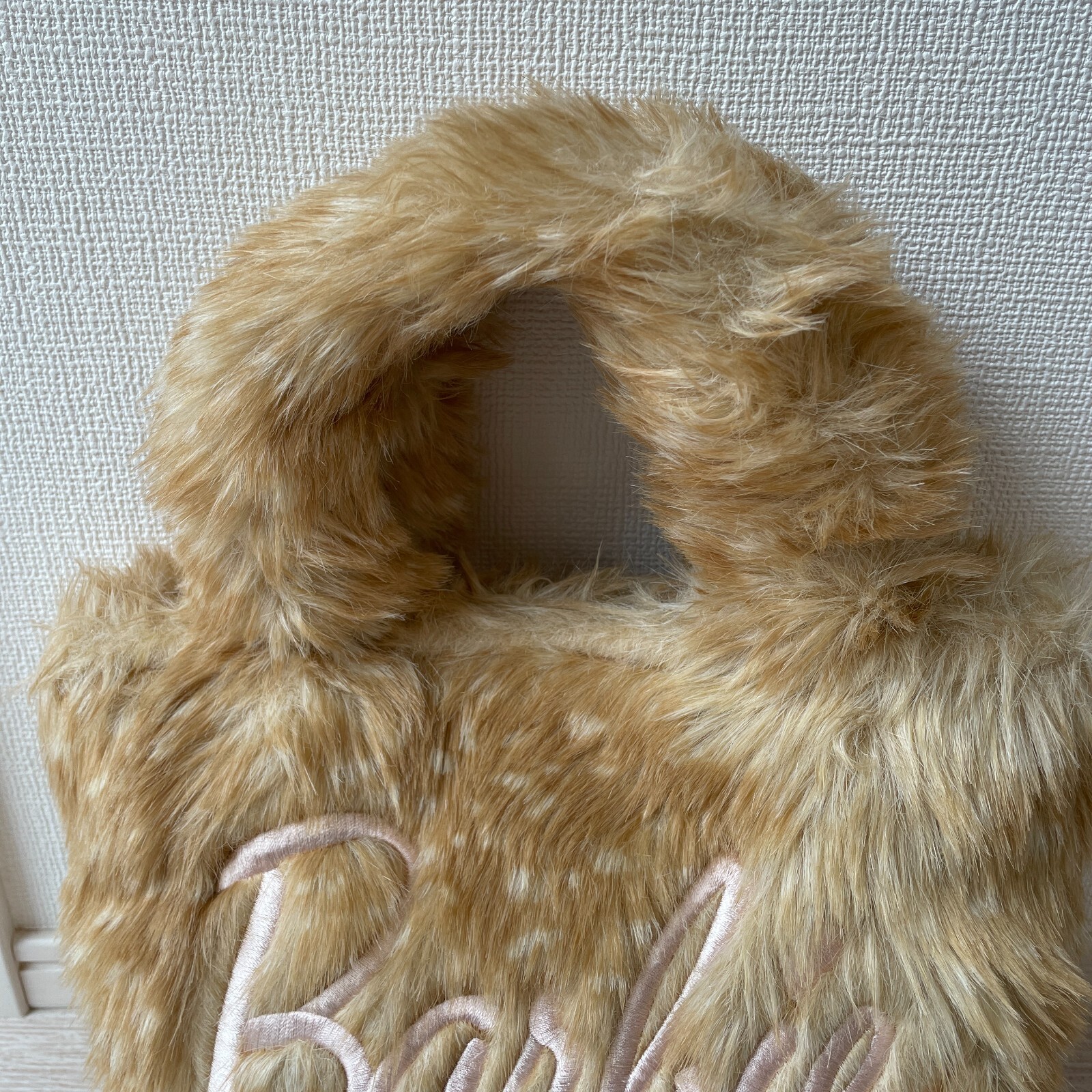 Barbie Faux Fur Hand Bag Iconic Embroidered Wallet Beige W11×H7×D4inch Movie