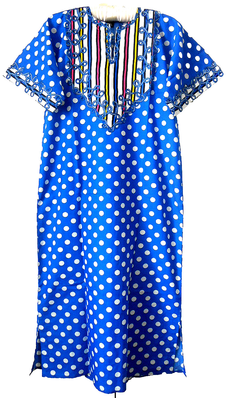 NWOT 100% COTTON POLKA DOT LONG LOUNGE DRESS KAFTAN STYLE Fresh Cool_BeachPool_S