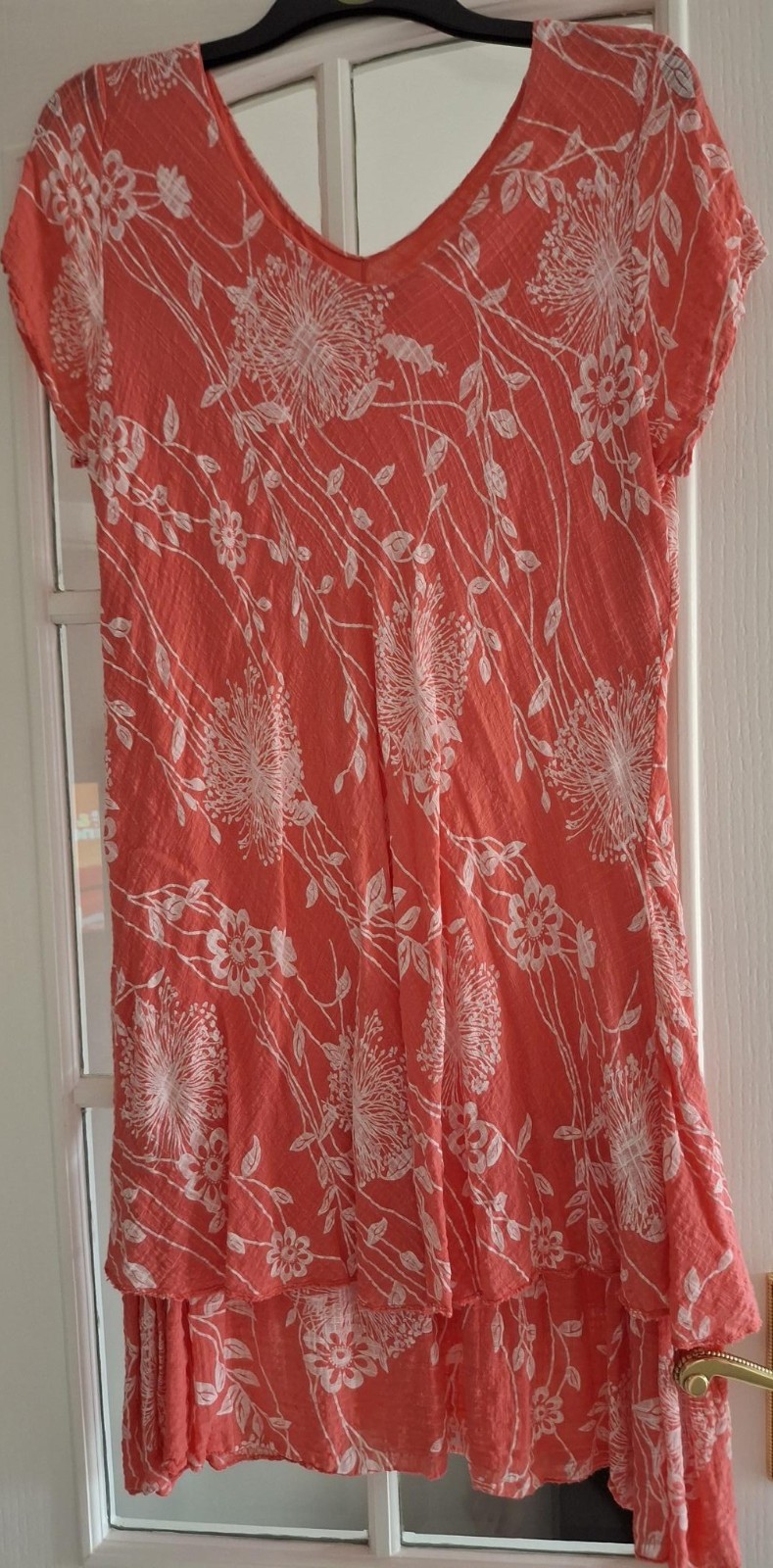 Ladies Salmon Pink & White Patterned Dress One Size New Without Tags
